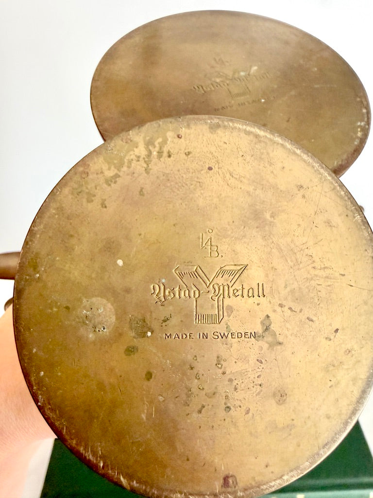 Vintage Pair of Ystad-Metall Sweden Brass Lily Candlestick Holders by Ivar Alenius Björk