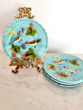 Antique Georg Schmider Zell German Majolica Bird & Grape Plate in Turquoise, 6.5"