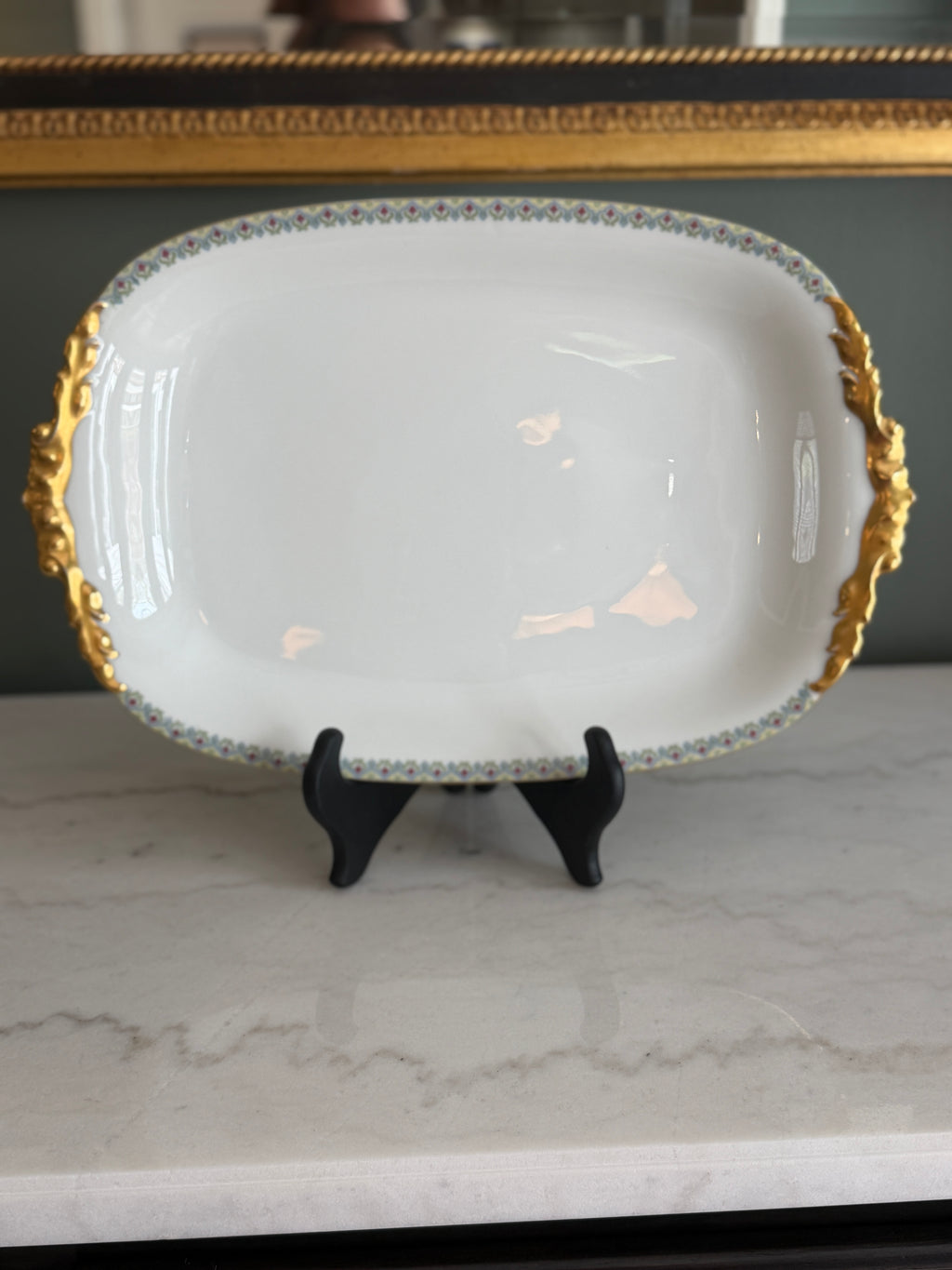Antique c.1900 JPL Limoges France Porcelain Serving Platter 17"| Hand-painted Floral Trim with Gilt Gold Handles| POY125