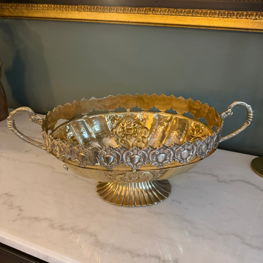 Vintage Brass Grecian Style Pedestal Serving Bowl