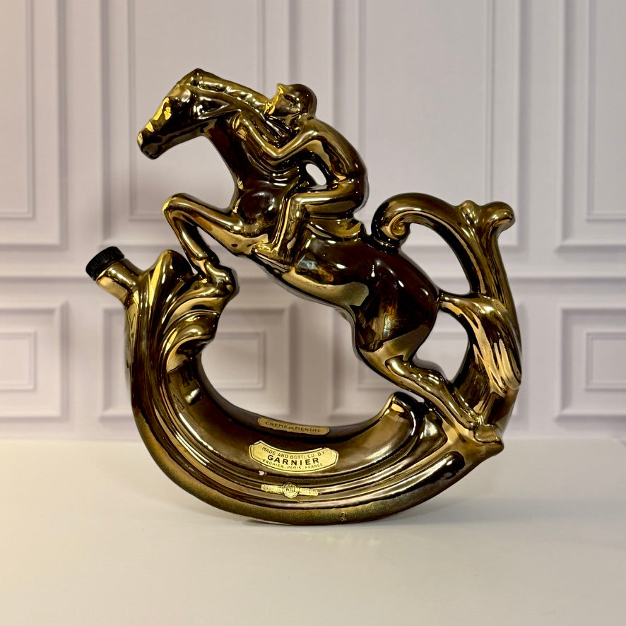 Vintage Garnier Paris Creme de Menthe Jockey and Horse Figural Decanter
