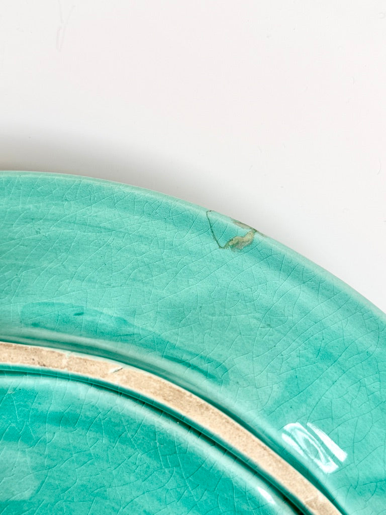 Vintage French Porcelain Turquoise Oyster Plate, 12"