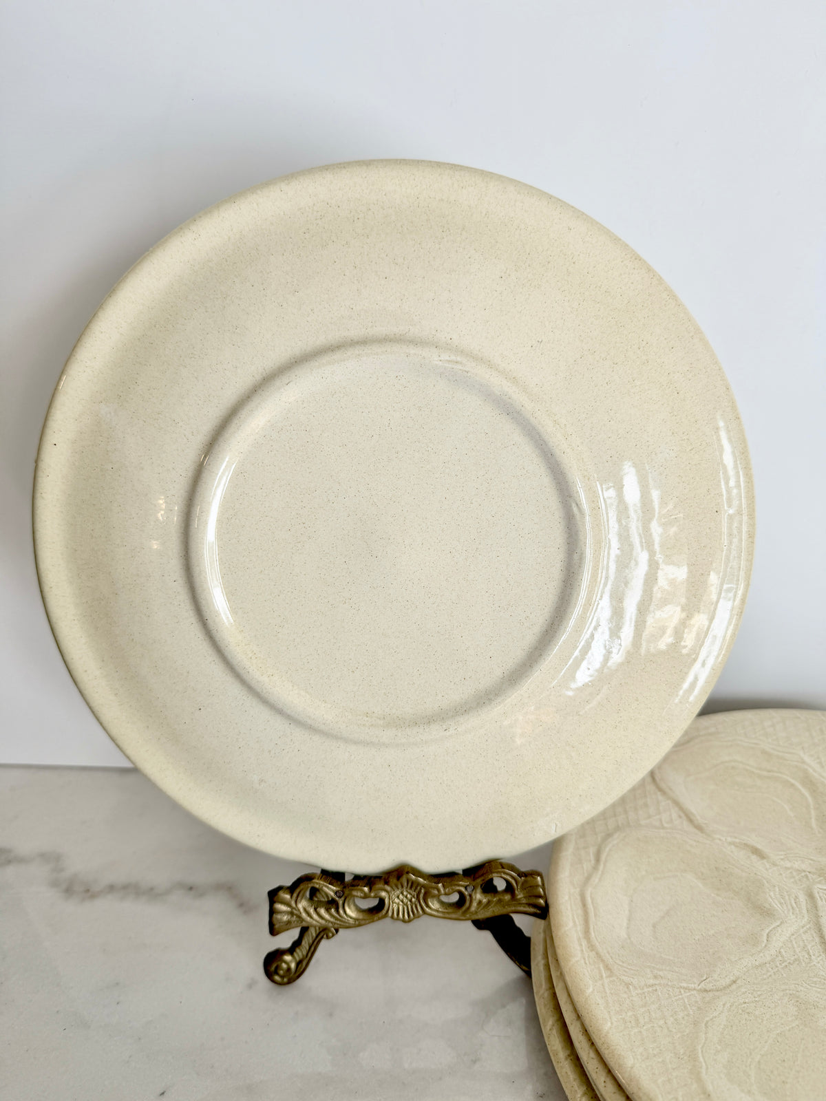 Vintage French Stoneware Oyster Plate in Cream, 9.5"