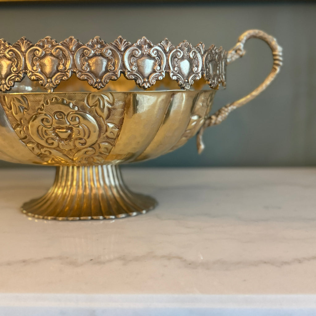 Vintage Brass Grecian Style Pedestal Serving Bowl