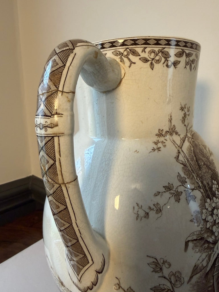 Antique Aesthetic Era Burgess & Leich Middleport England Brown White Pitcher