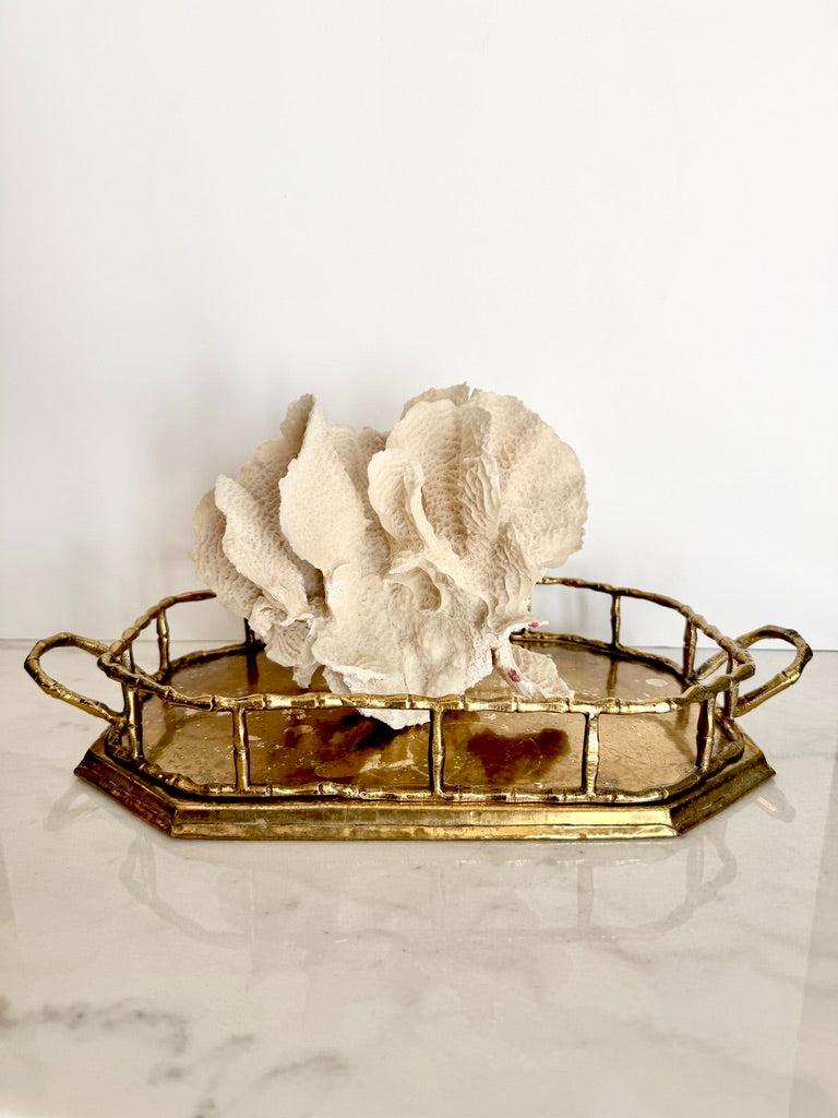 Vintage Brass Faux Bamboo Octagonal Tray, 14"