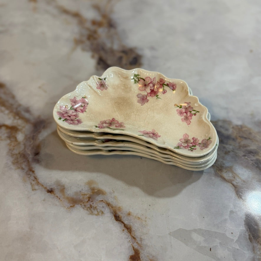 Vintage Johnson Bros England Pink Flowers Crescent Bone Dish
