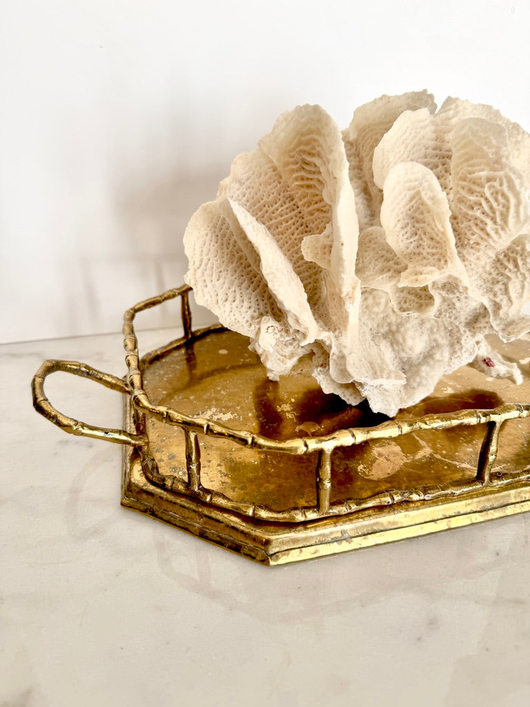 Vintage Brass Faux Bamboo Octagonal Tray, 14"