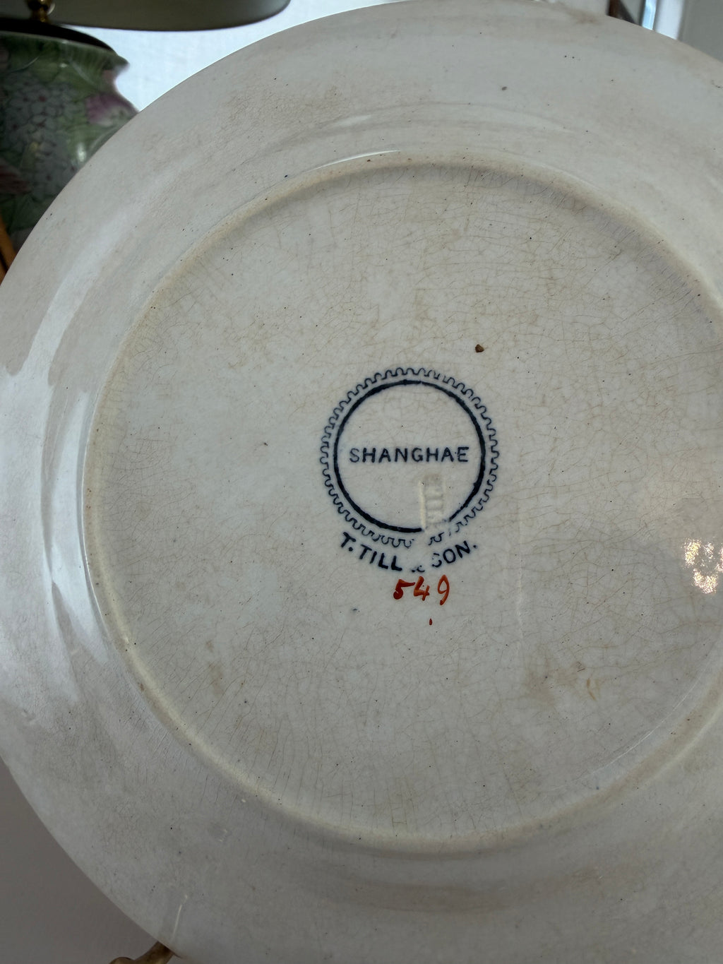 Antique Shanghai Transferware Plate Floral & Bird Motif - 7”