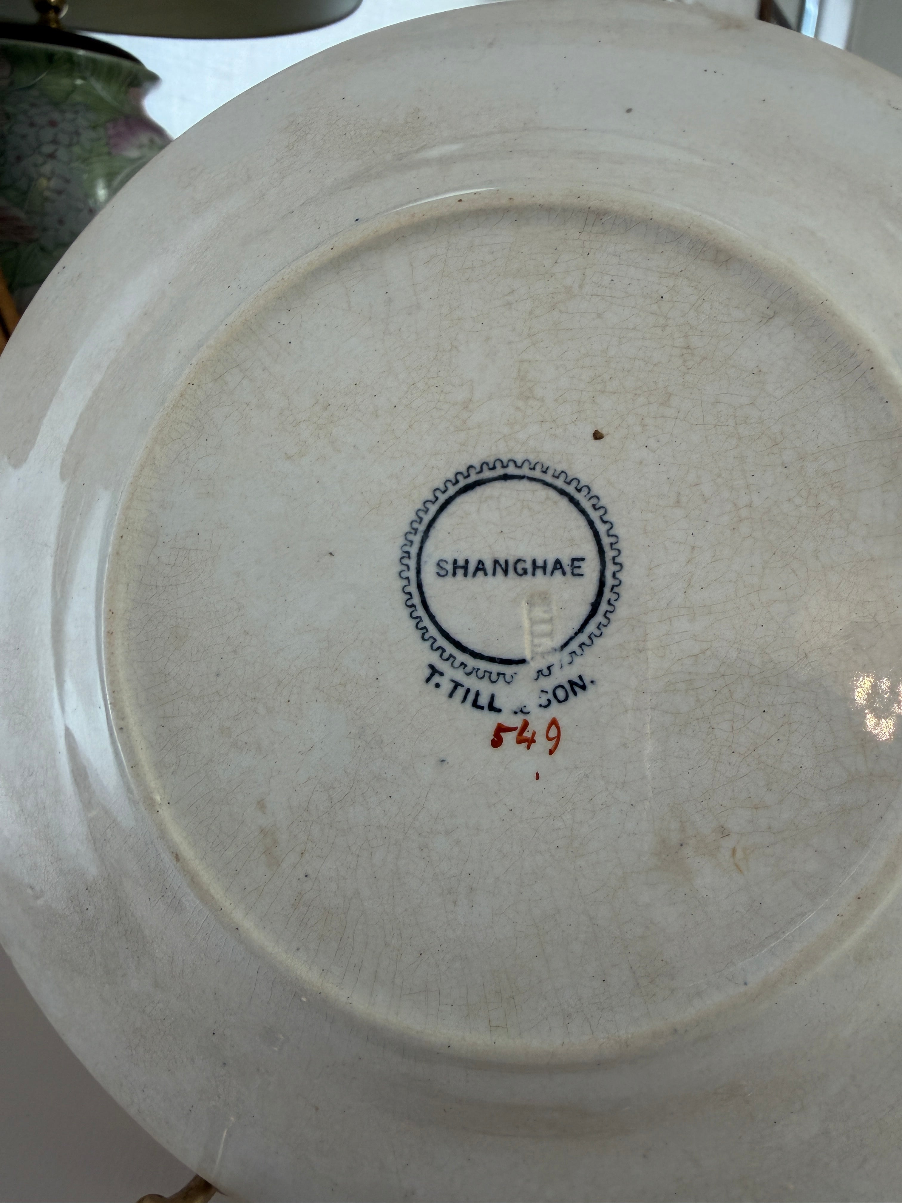 Antique Shanghai Transferware Plate Floral & Bird Motif - 7”