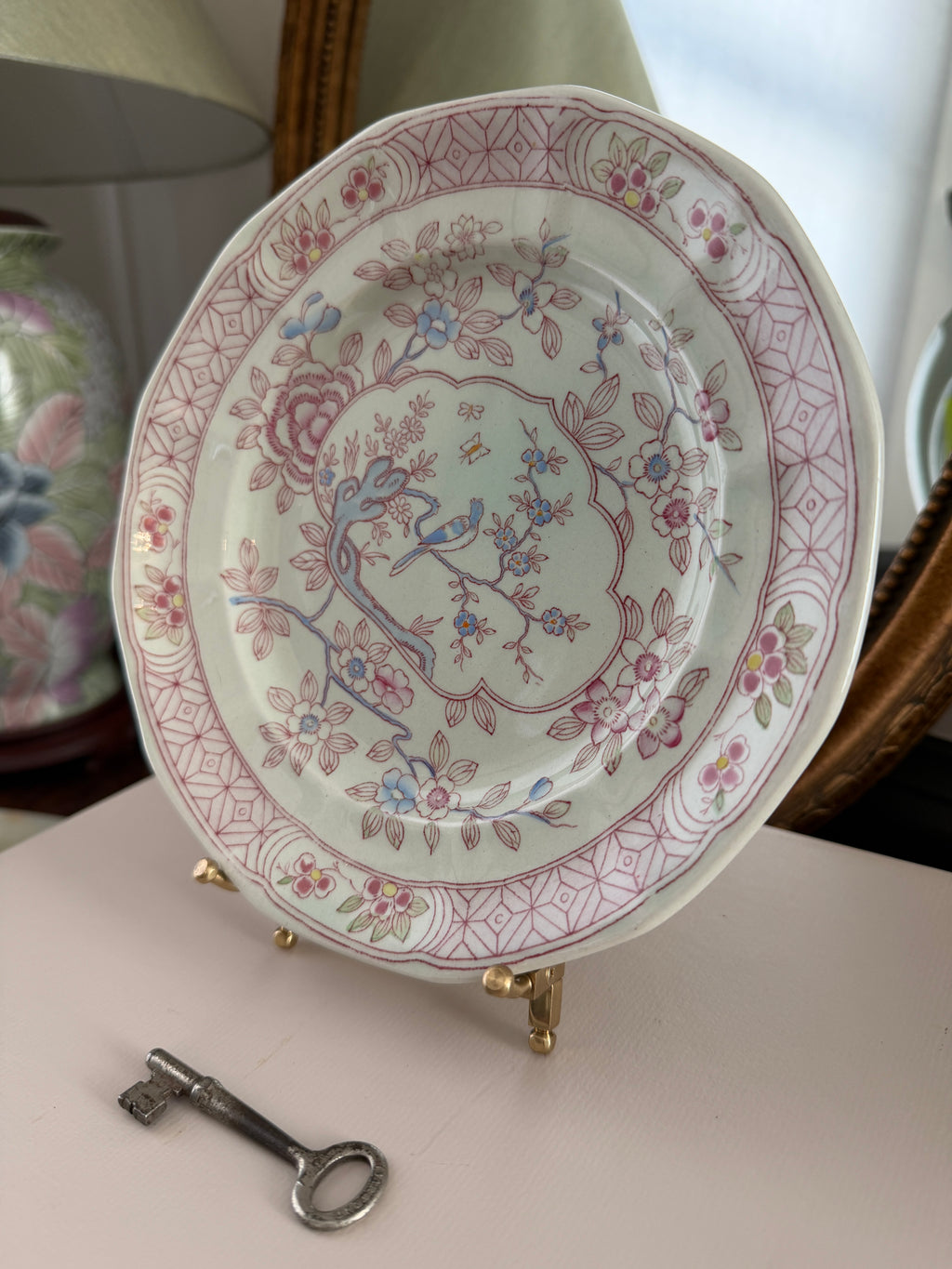 Adams China English Ironstone Plate Calyx Ware Singapore Bird Pattern - 8”