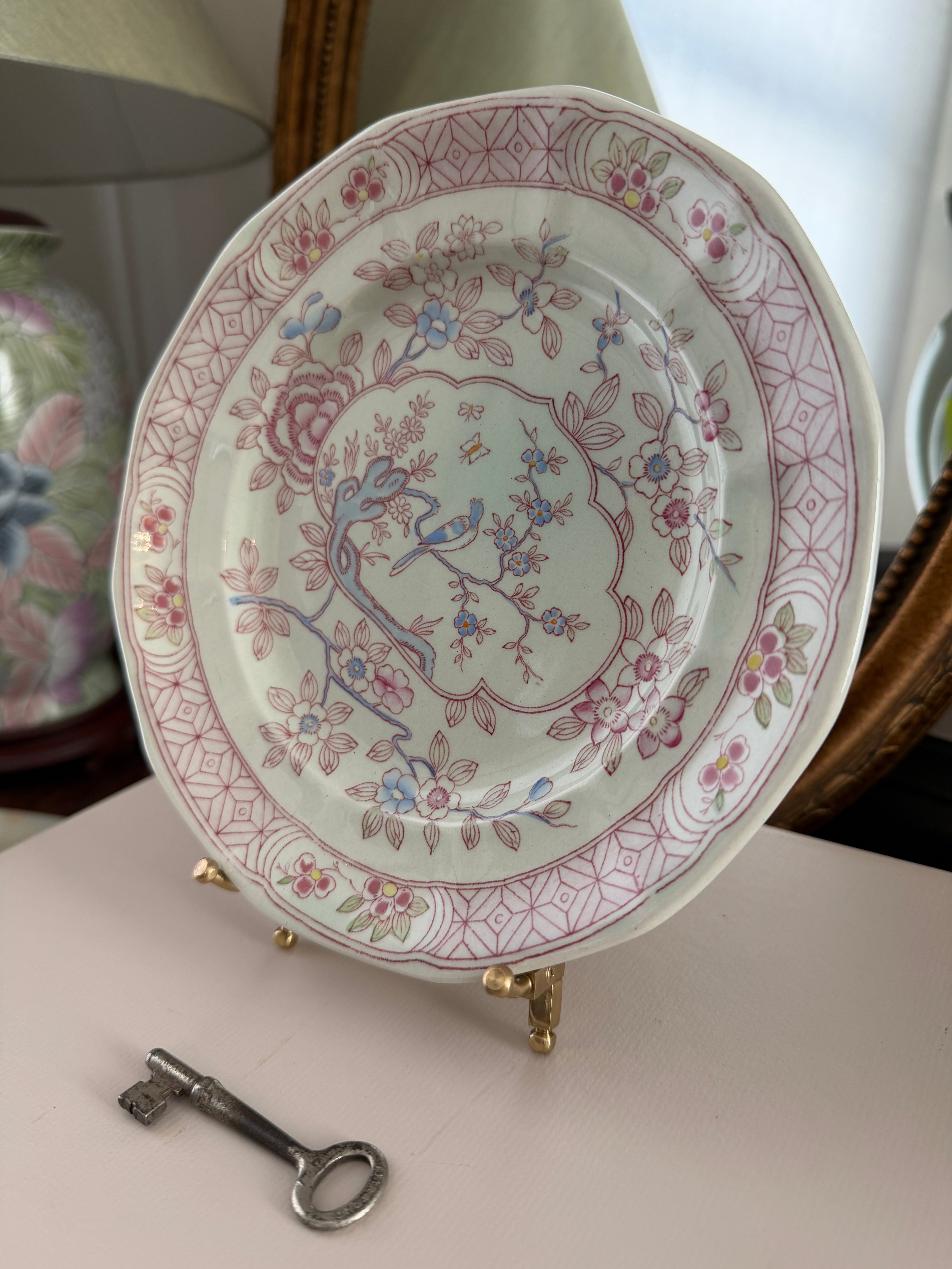 Adams China English Ironstone Plate Calyx Ware Singapore Bird Pattern - 8”