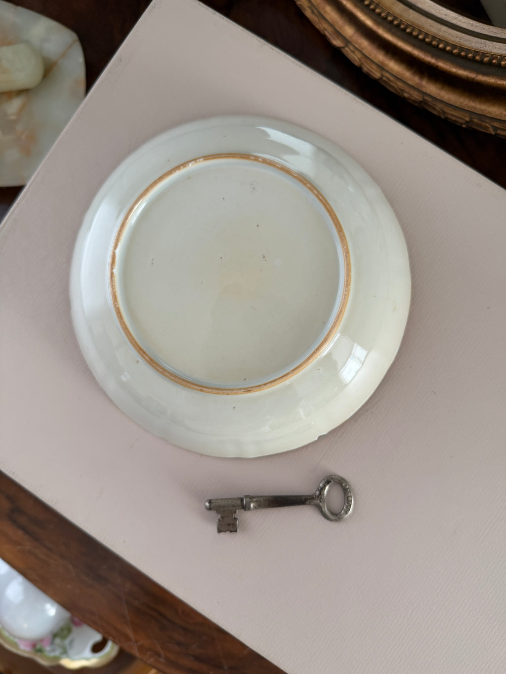 Vintage Blue & White Gilt Scalloped Edge Bowl – 6.5"