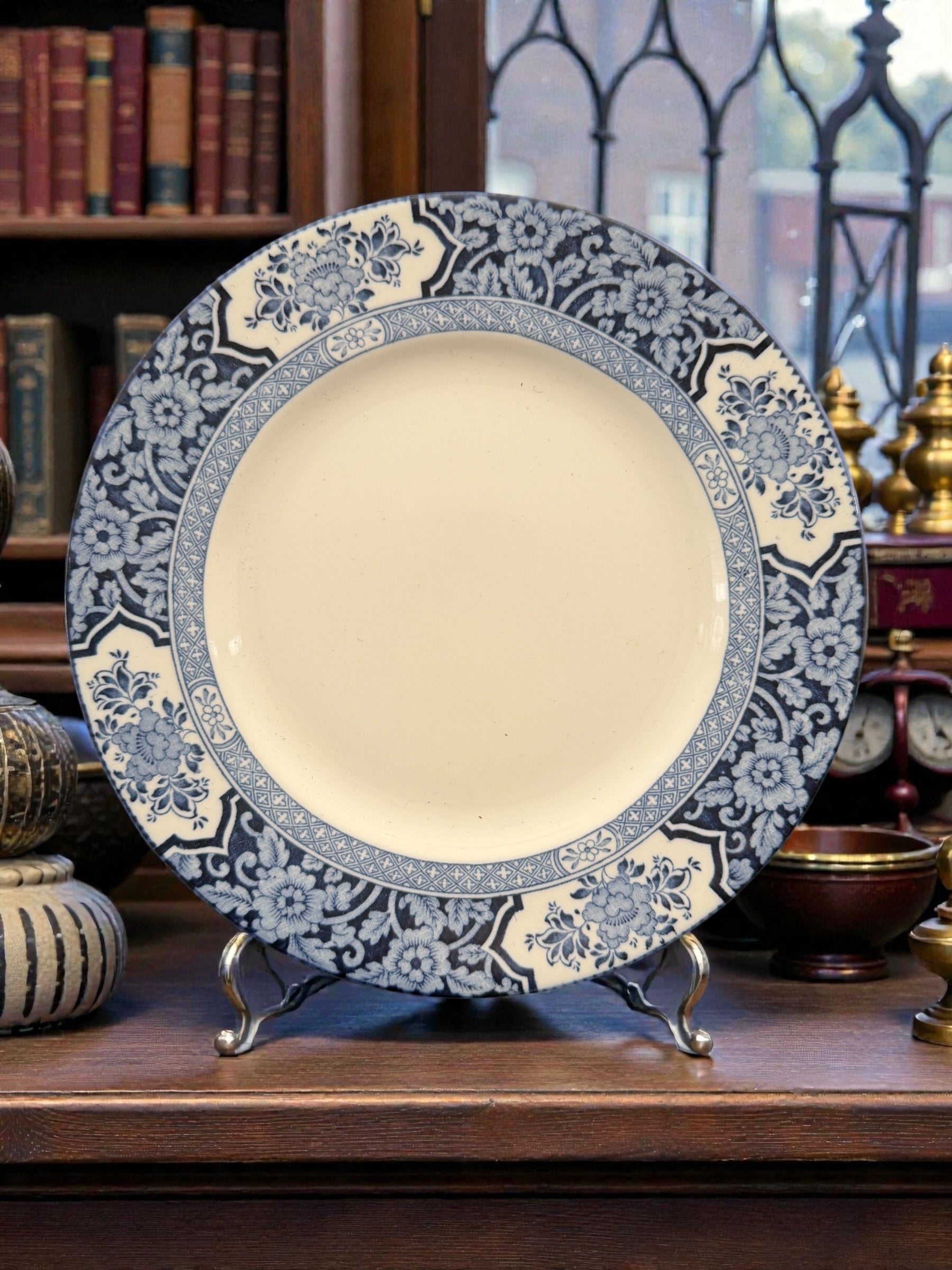 Wood & Sons Khotan Pattern Blue and White Semi-Porcelain Floral English Dinner Plate 8"