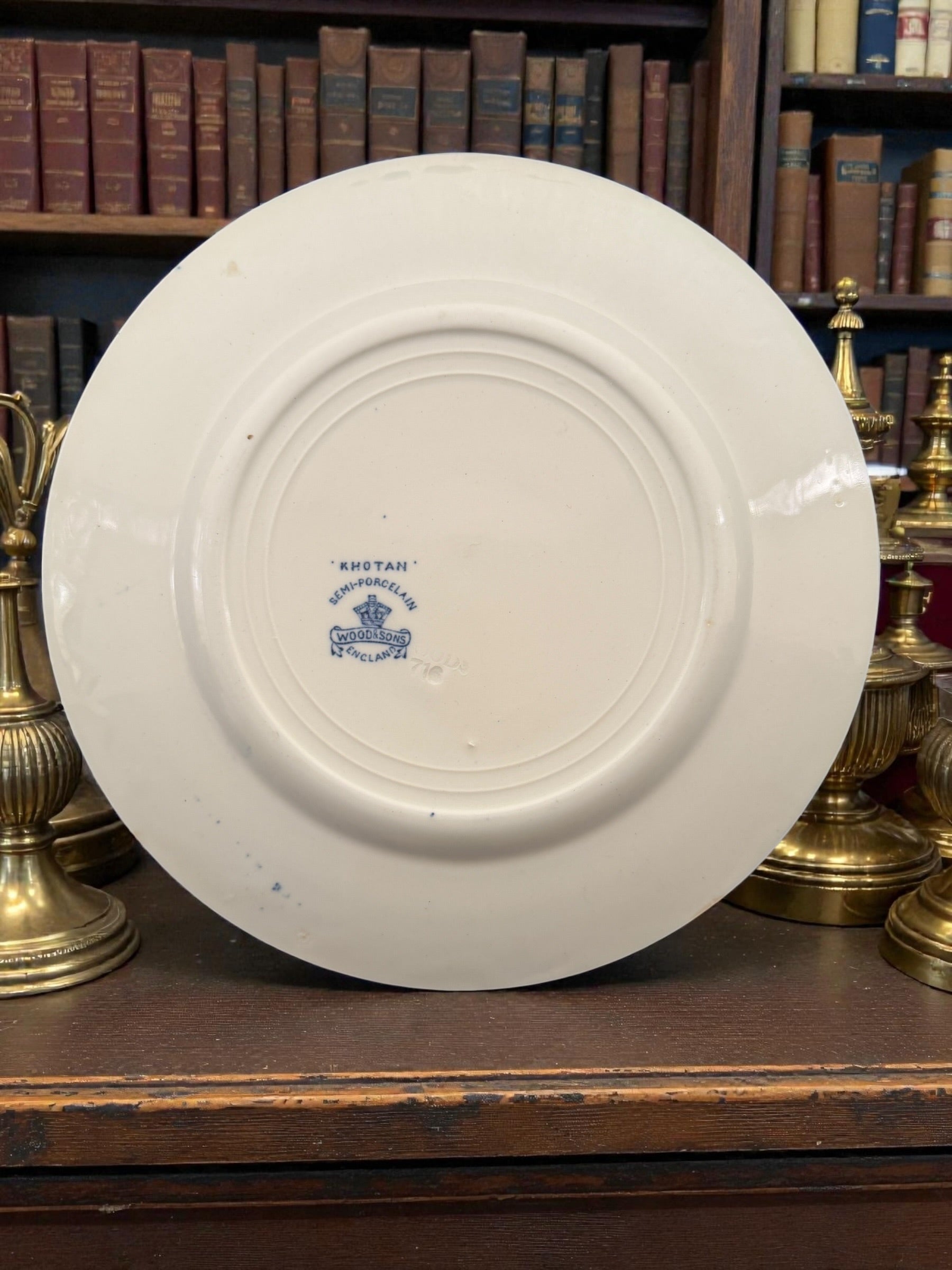 Wood & Sons Khotan Pattern Blue and White Semi-Porcelain Floral English Dinner Plate 8"