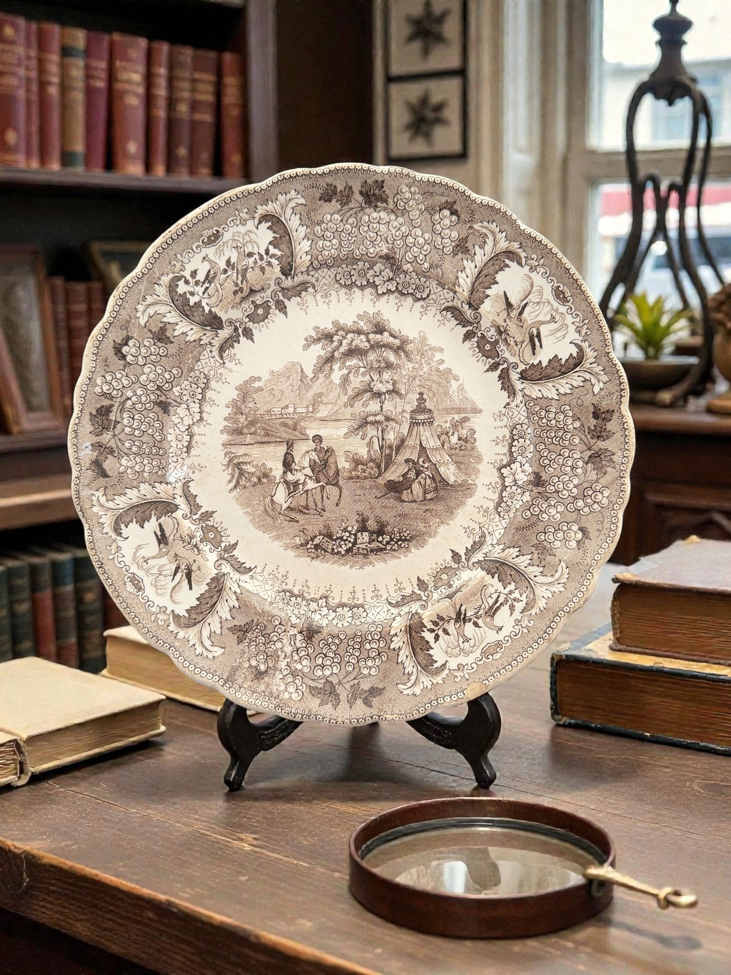 Antique David Johnston & Co. “Bordeaux” Brown Transferware Plate 8.5"