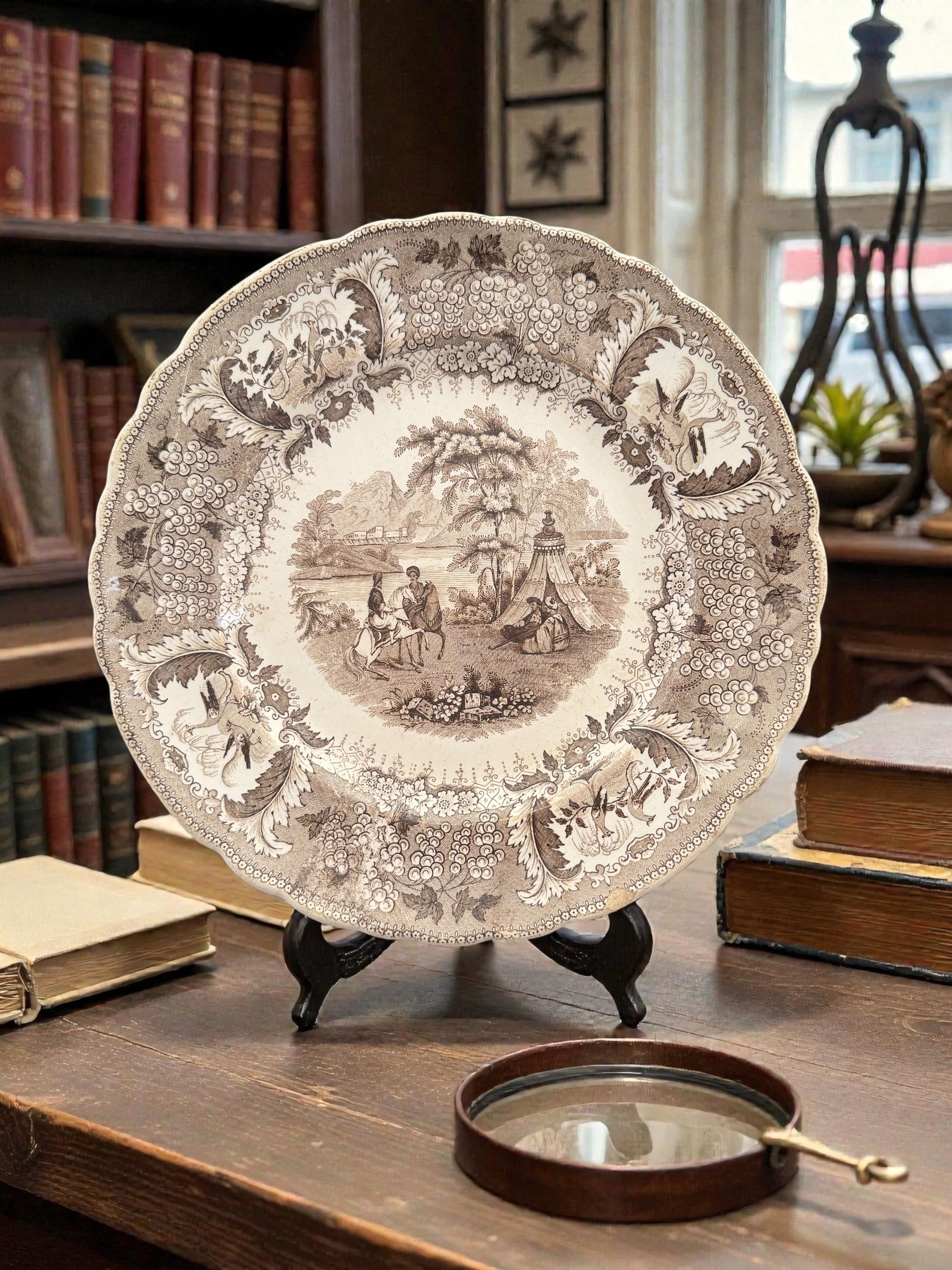 Antique David Johnston & Co. “Bordeaux” Brown Transferware Plate 8.5"