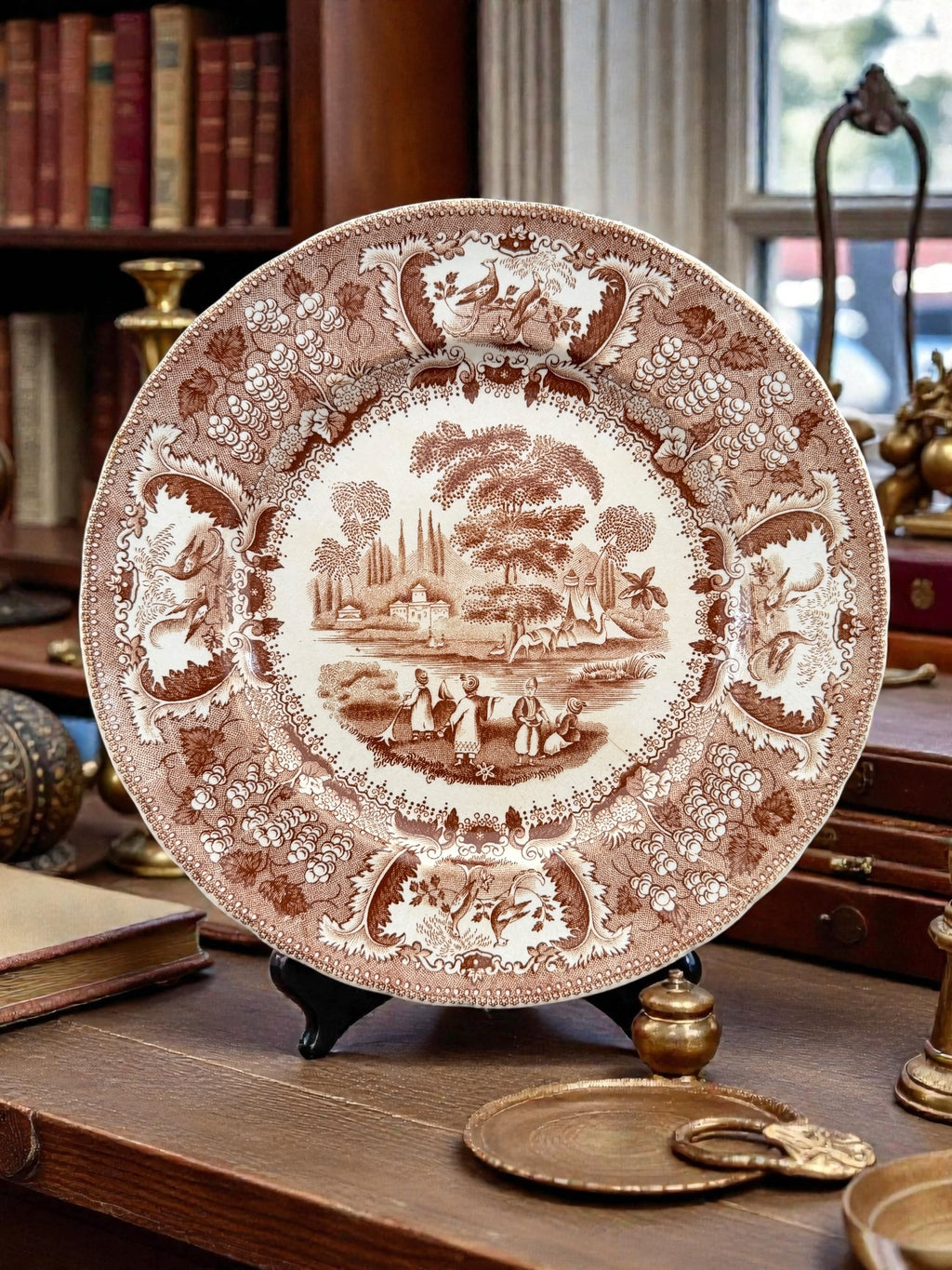 RARE Antique Jules Vieillard Bordeaux Brown Transferware Dinner Plate France 9"