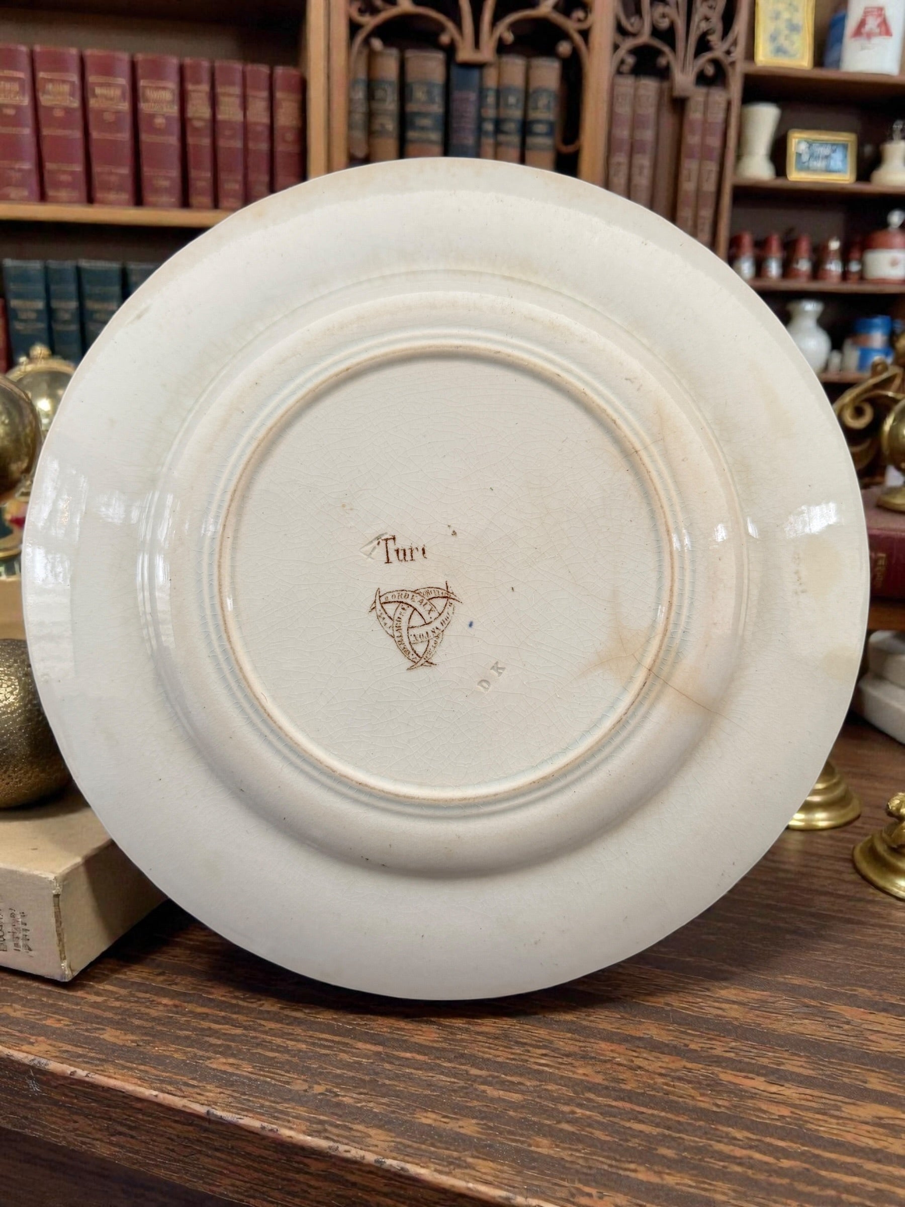 RARE Antique Jules Vieillard Bordeaux Brown Transferware Dinner Plate France 9"
