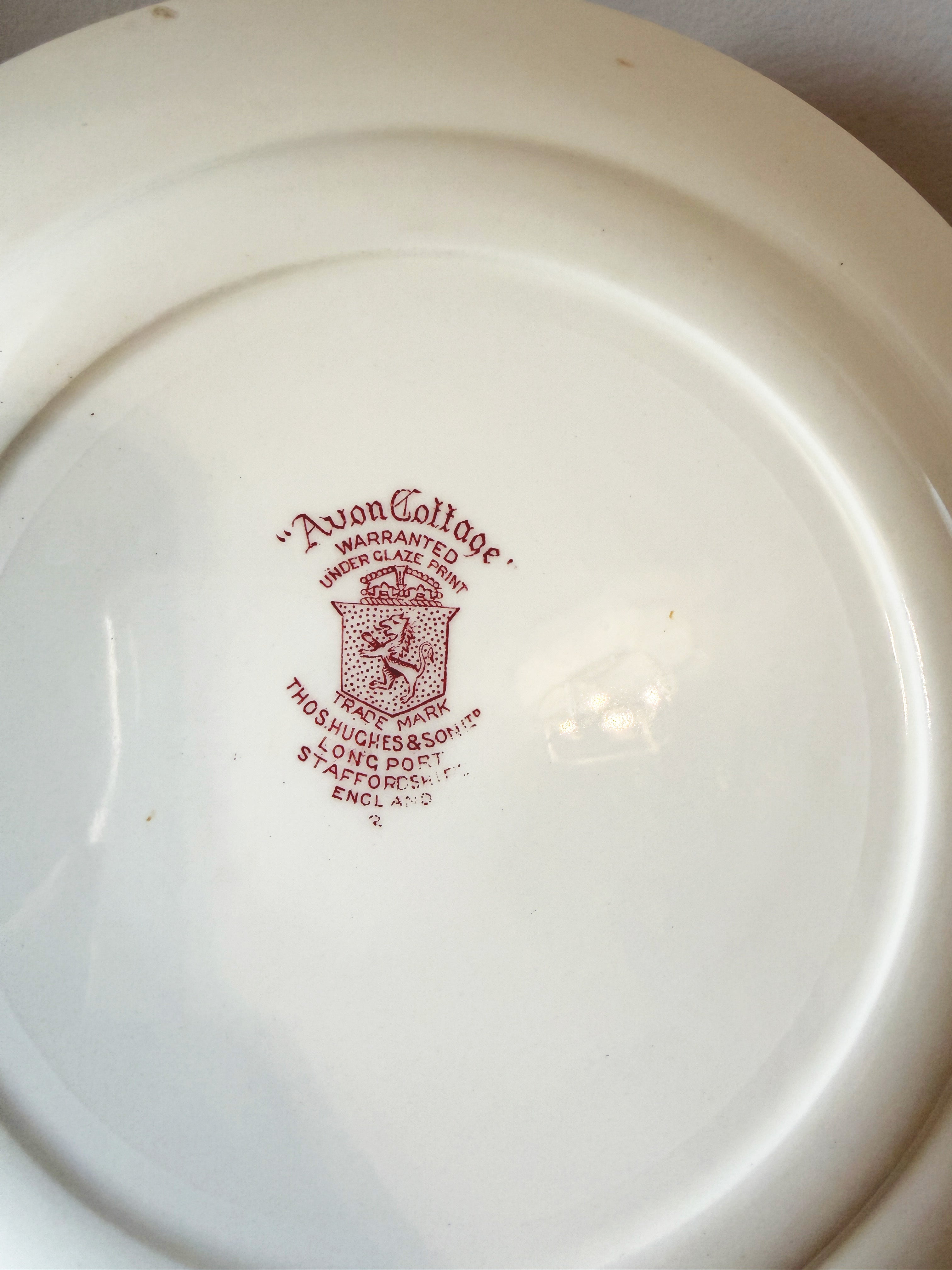 Vintage “Avon Cottage” Red Transferware Plate 10"