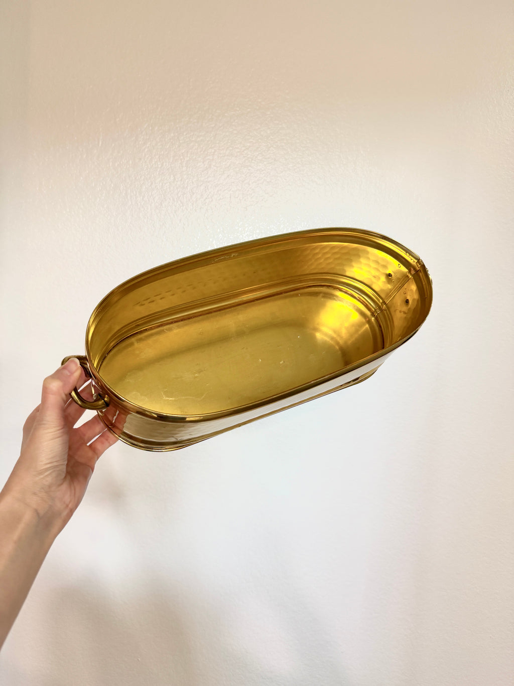 Bristol Brass 13" Oval Brass Planter Pot Lacquered with Handles Made in USA
