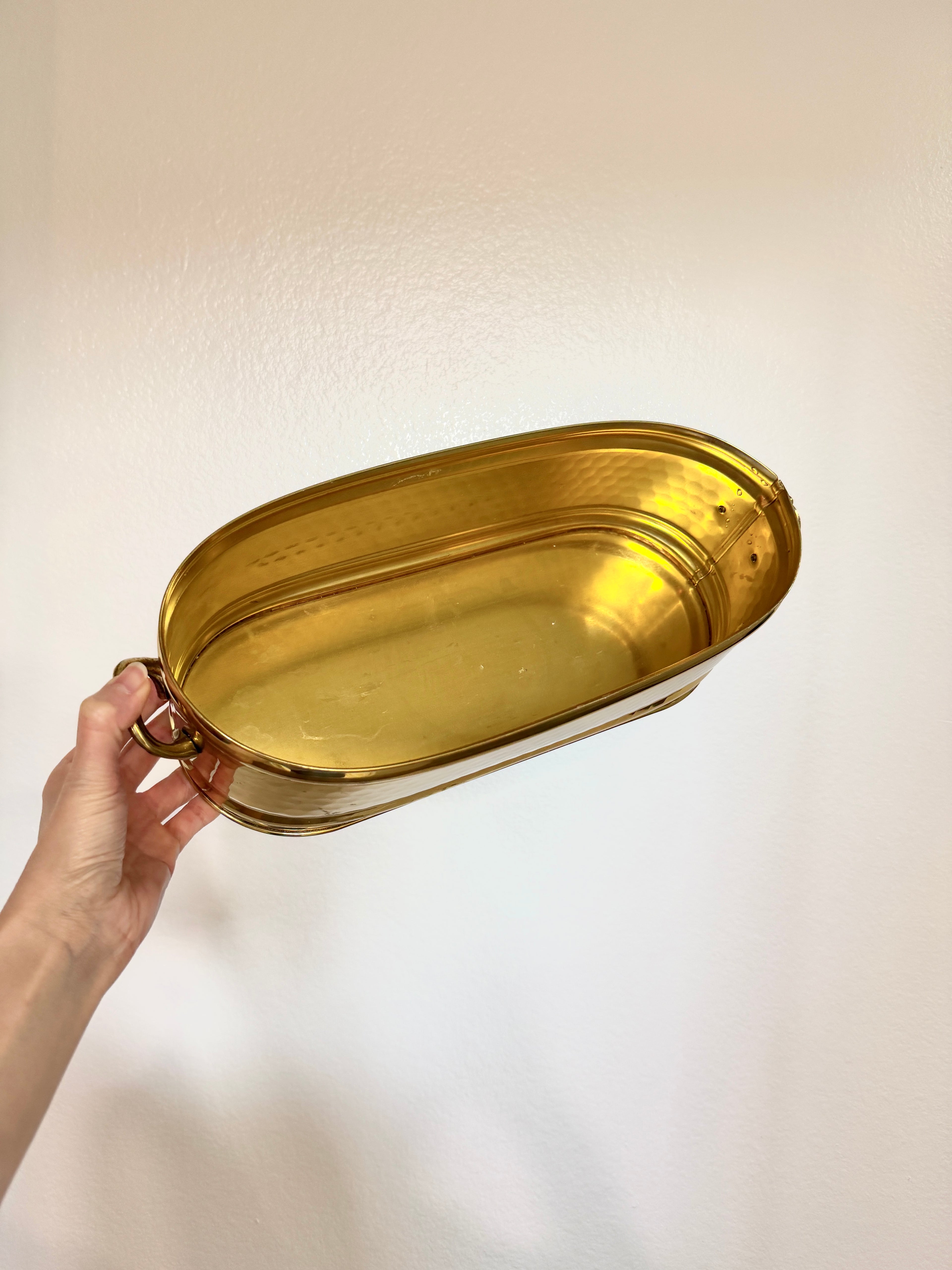Bristol Brass 13" Oval Brass Planter Pot Lacquered with Handles Made in USA