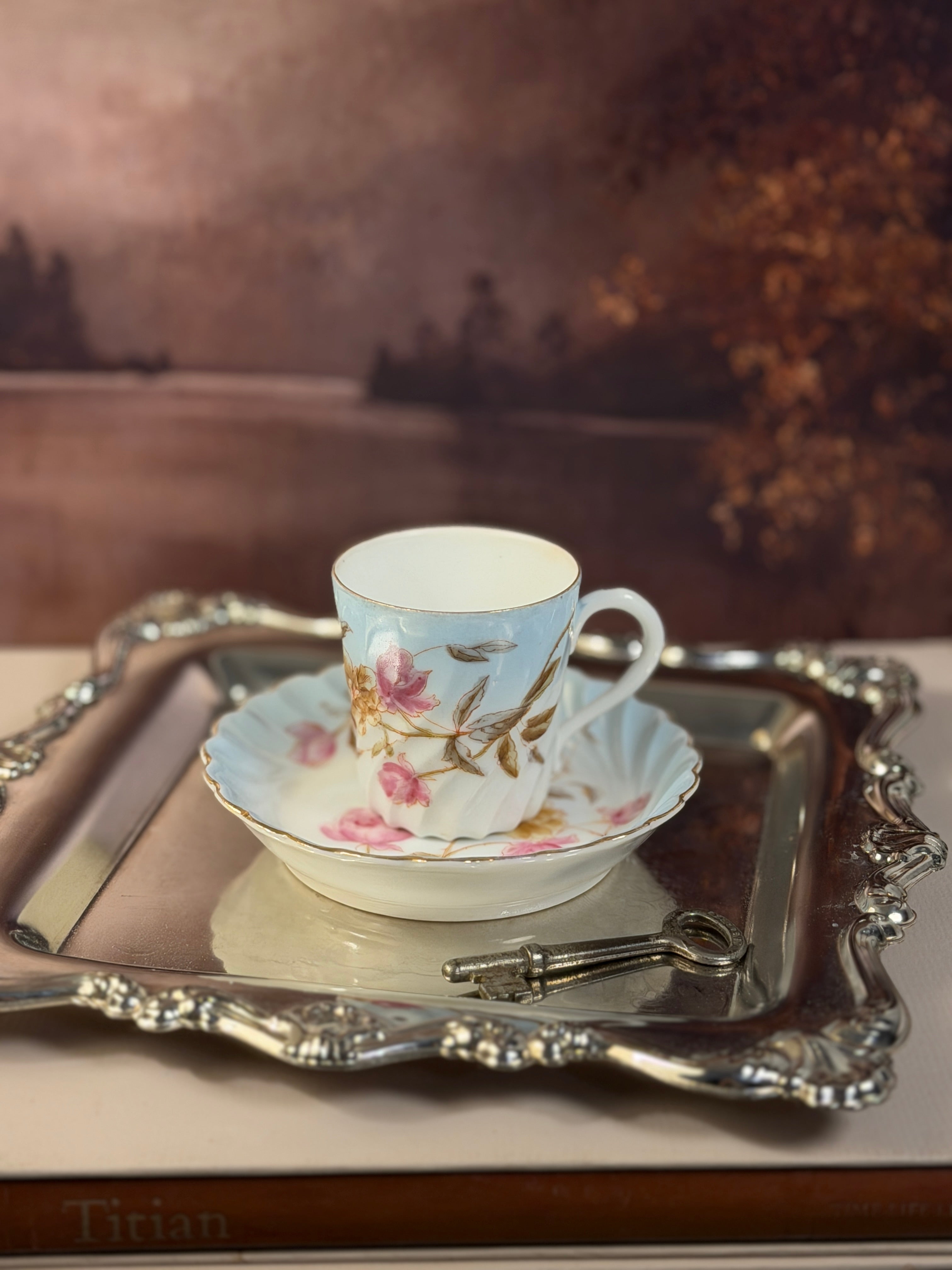 Antique Marx Gutherz Carlsbad, Austria Demitasse Cup with Blue Florals