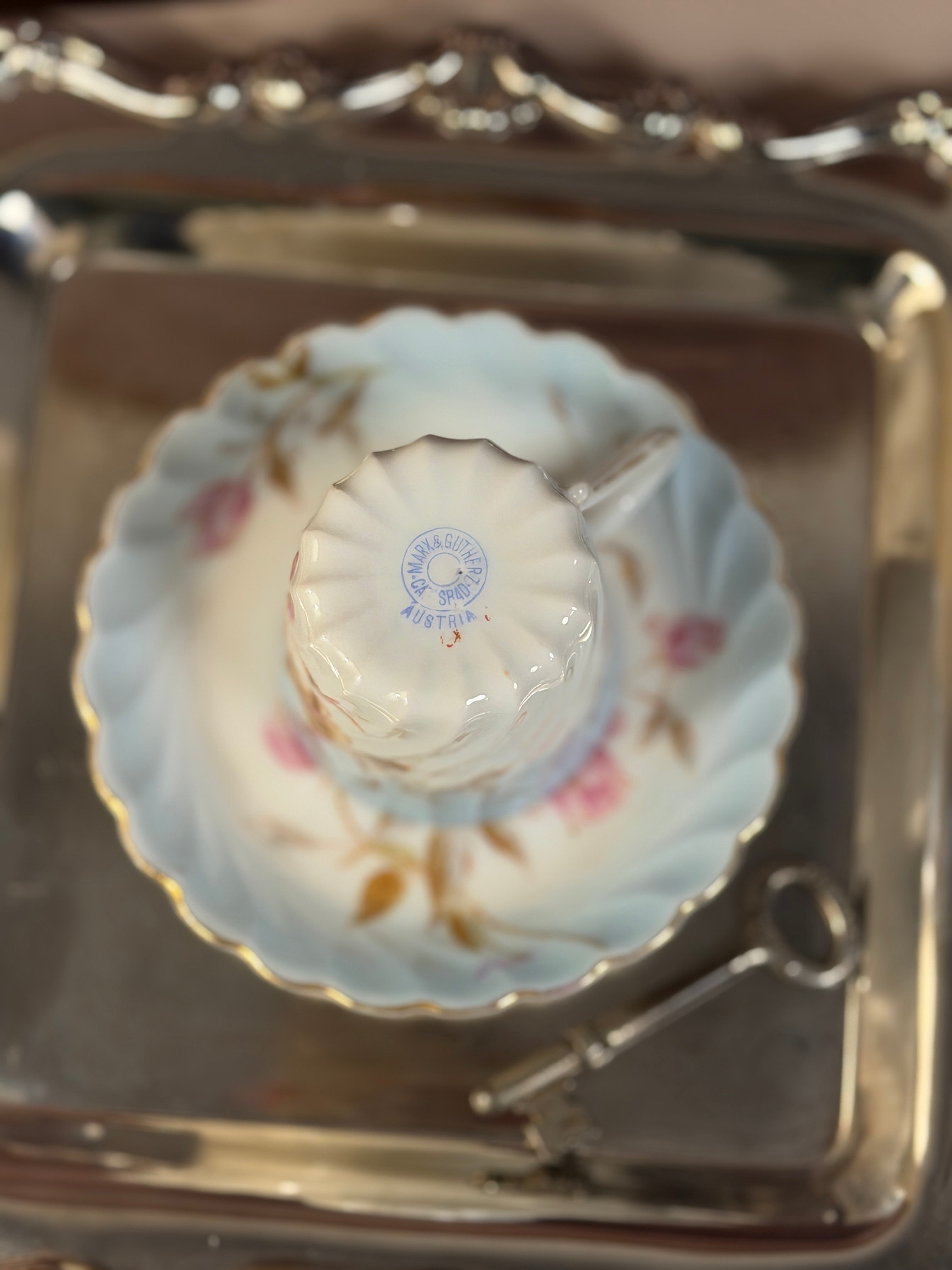 Antique Marx Gutherz Carlsbad, Austria Demitasse Cup with Blue Florals