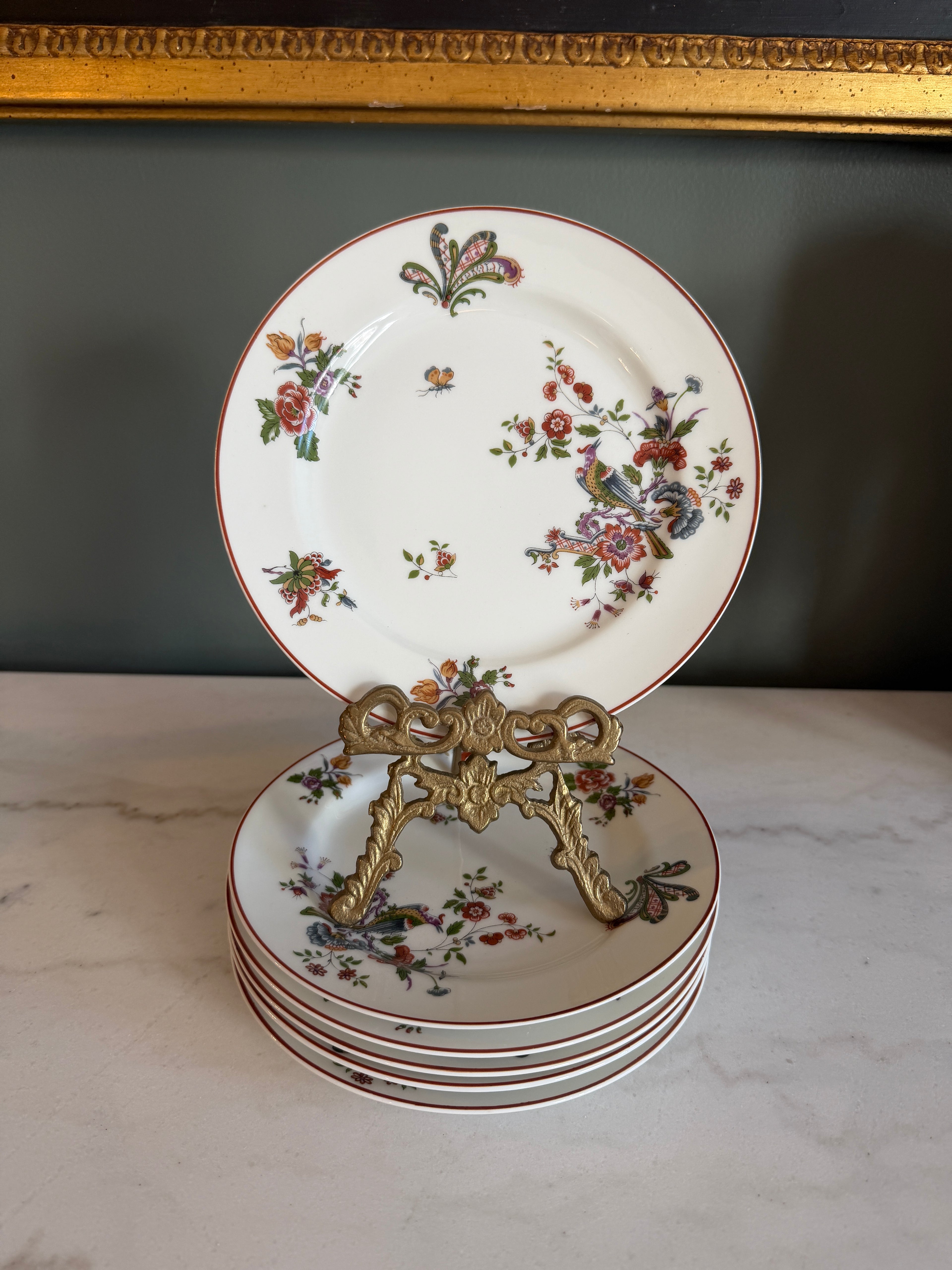 Antique Early 1900s Haviland Limoges France Schleiger 684-2 Floral Bird Porcelain Plates 7.5" - Set of 6