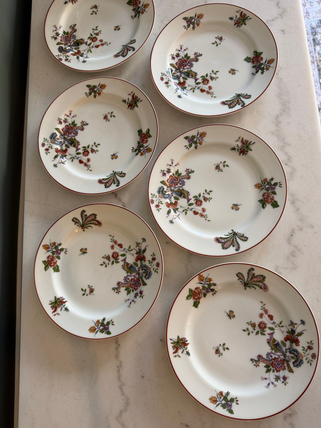 Antique Early 1900s Haviland Limoges France Schleiger 684-2 Floral Bird Porcelain Plates 7.5" - Set of 6