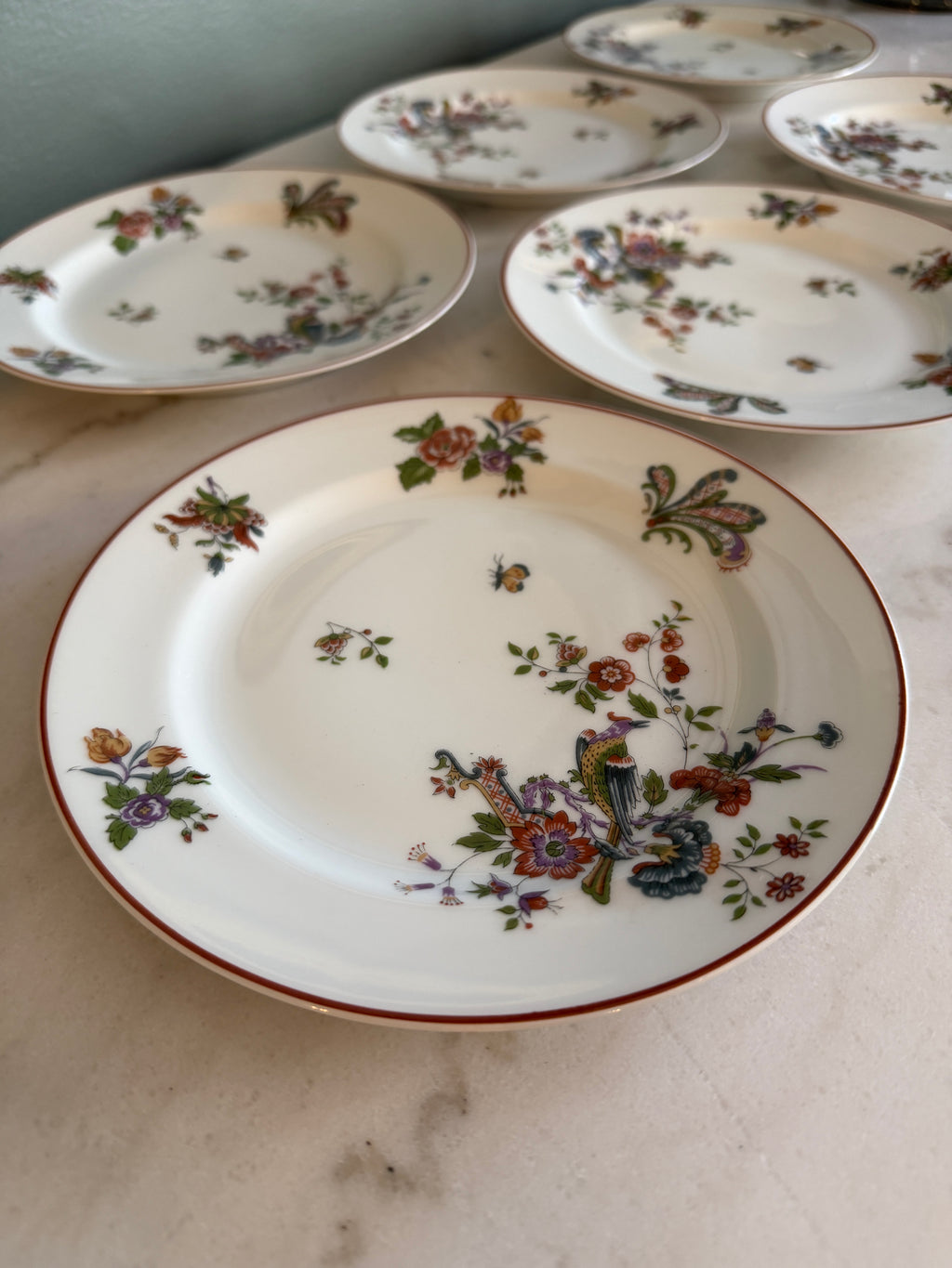 Antique Early 1900s Haviland Limoges France Schleiger 684-2 Floral Bird Porcelain Plates 7.5" - Set of 6