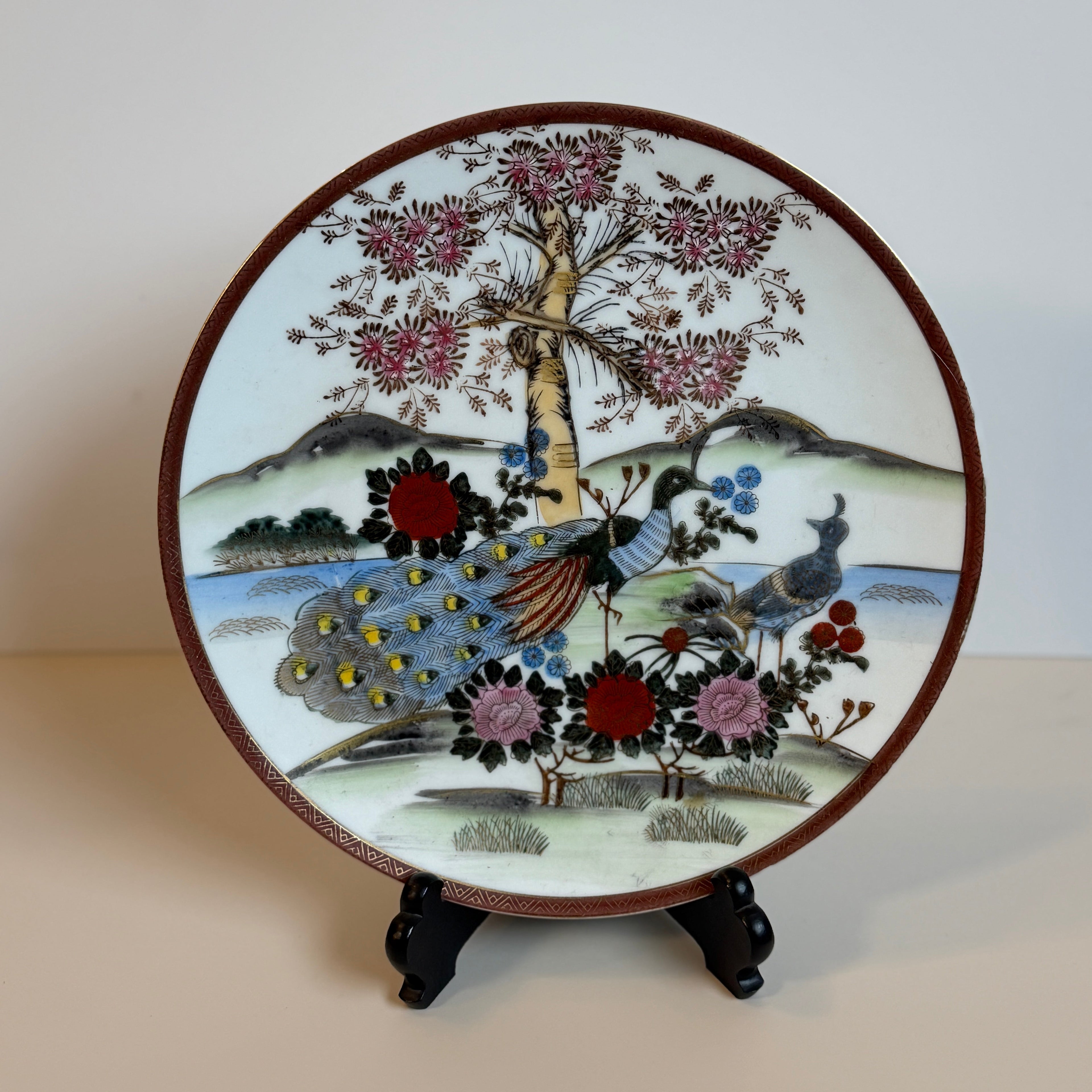 Andrea by Sadek Chinoiserie Peacock Bird & Blossom Porcelain, Made in Japan, 10.5"
