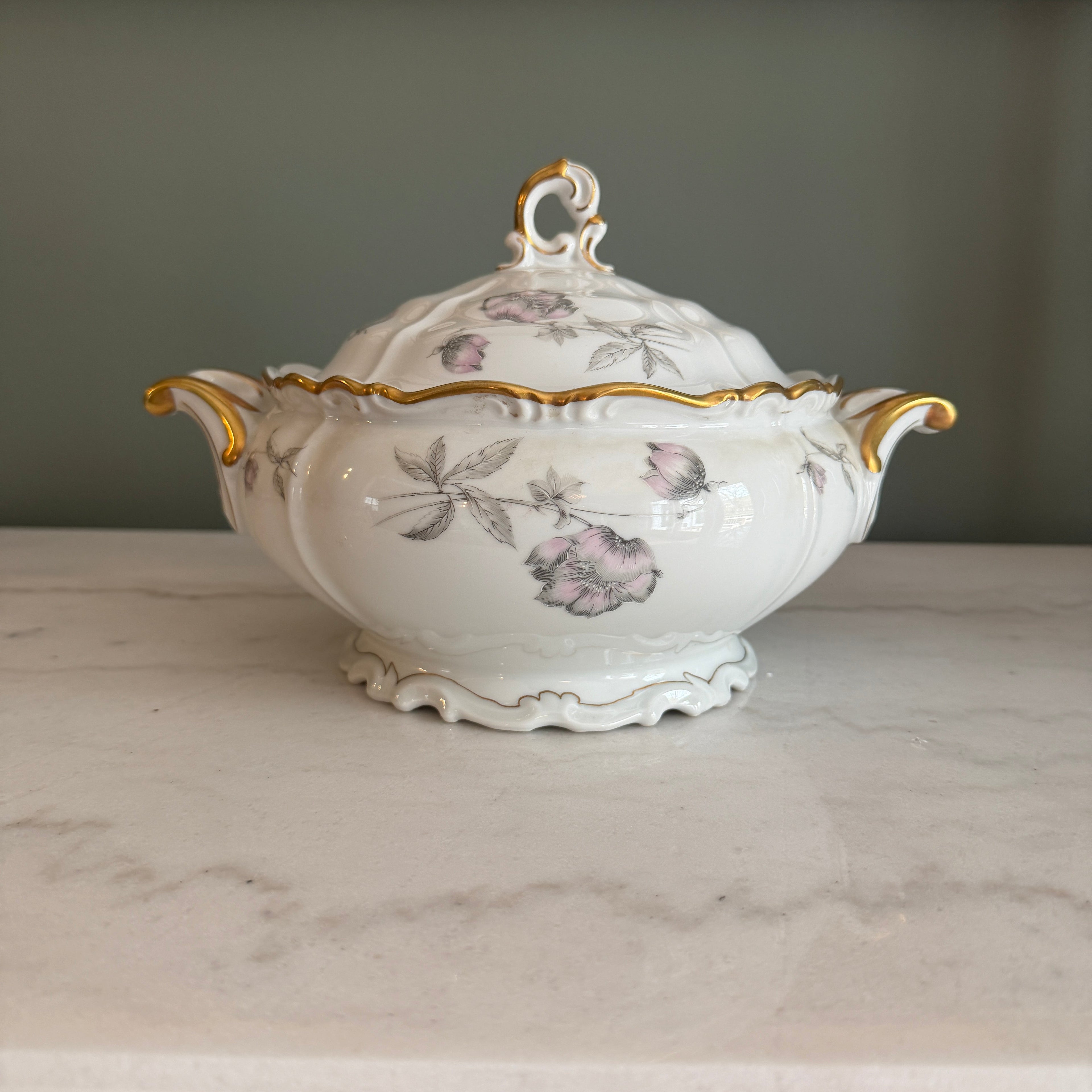 Vintage Edelstein Bavaria “Lydia” Porcelain Covered Vegetable Bowl Tureen | Hand-Painted Floral & Gold Trim | Made in Germany