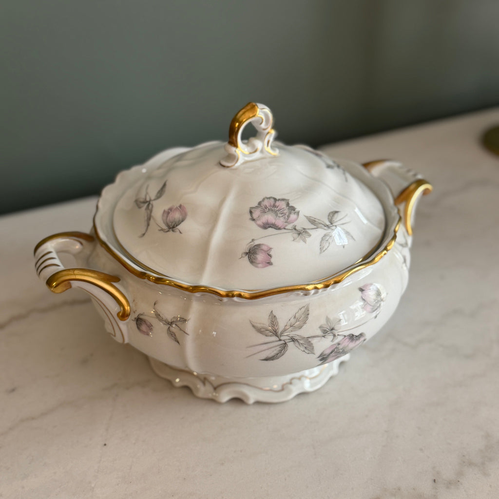 Vintage Edelstein Bavaria “Lydia” Porcelain Covered Vegetable Bowl Tureen | Hand-Painted Floral & Gold Trim | Made in Germany