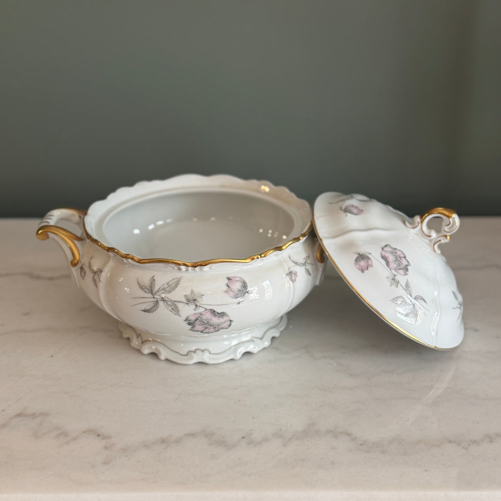 Vintage Edelstein Bavaria “Lydia” Porcelain Covered Vegetable Bowl Tureen | Hand-Painted Floral & Gold Trim | Made in Germany