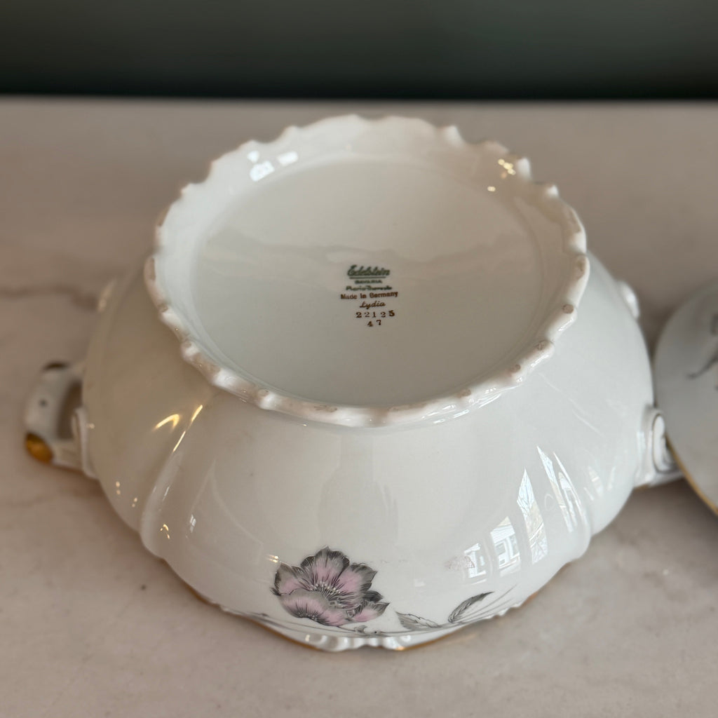 Vintage Edelstein Bavaria “Lydia” Porcelain Covered Vegetable Bowl Tureen | Hand-Painted Floral & Gold Trim | Made in Germany
