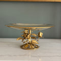 Vintage Italian Tole Gold Gilt Roses with Etched Glass Pedestal Dish