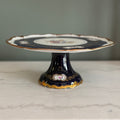 Antique Reichenbach Cobalt Blue Pedestal Cake Stand | Hand-Painted Floral, 24K Gold Trim