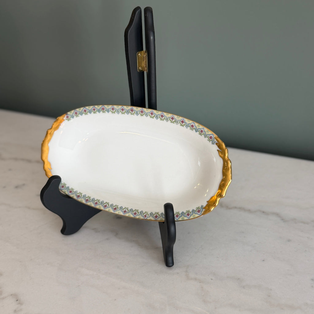 Antique c.1900 JPL Limoges France Porcelain Serving Dish 10"| Hand-painted Floral Edge with Gilt Gold Handles| POY125
