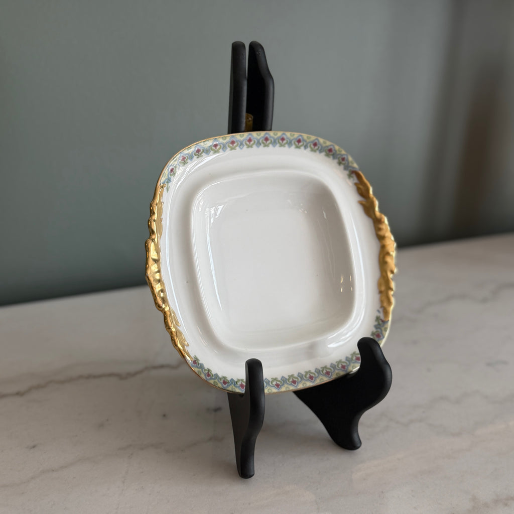 Antique c.1900 JPL Limoges France Porcelain Serving Dish 7"| Hand-Painted Floral Border Gilt Gold Handles| POY125