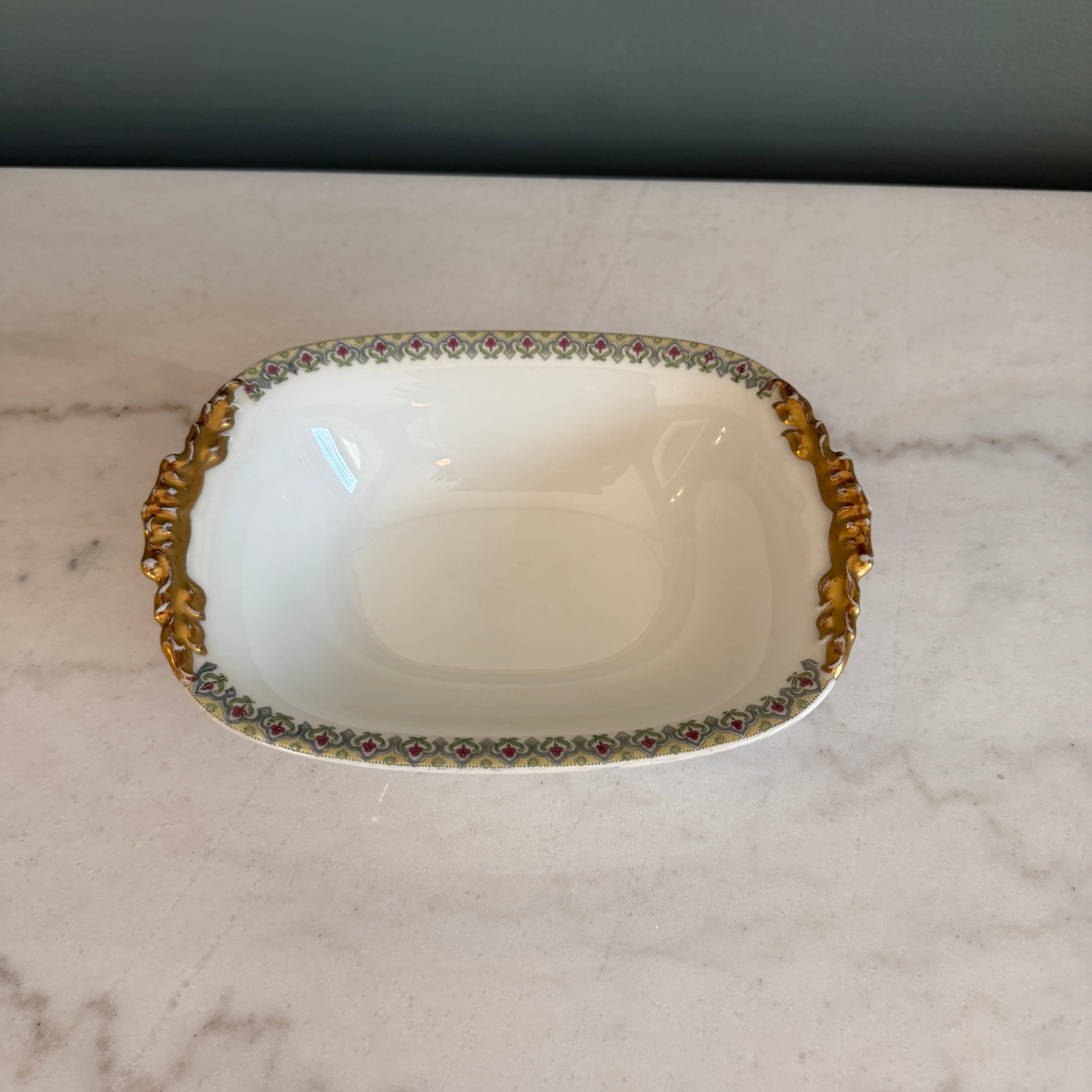 Antique c.1900 JPL Limoges France Serving Bowl 8"| Hand-Painted Floral and Gilt Gold Handles| POY125