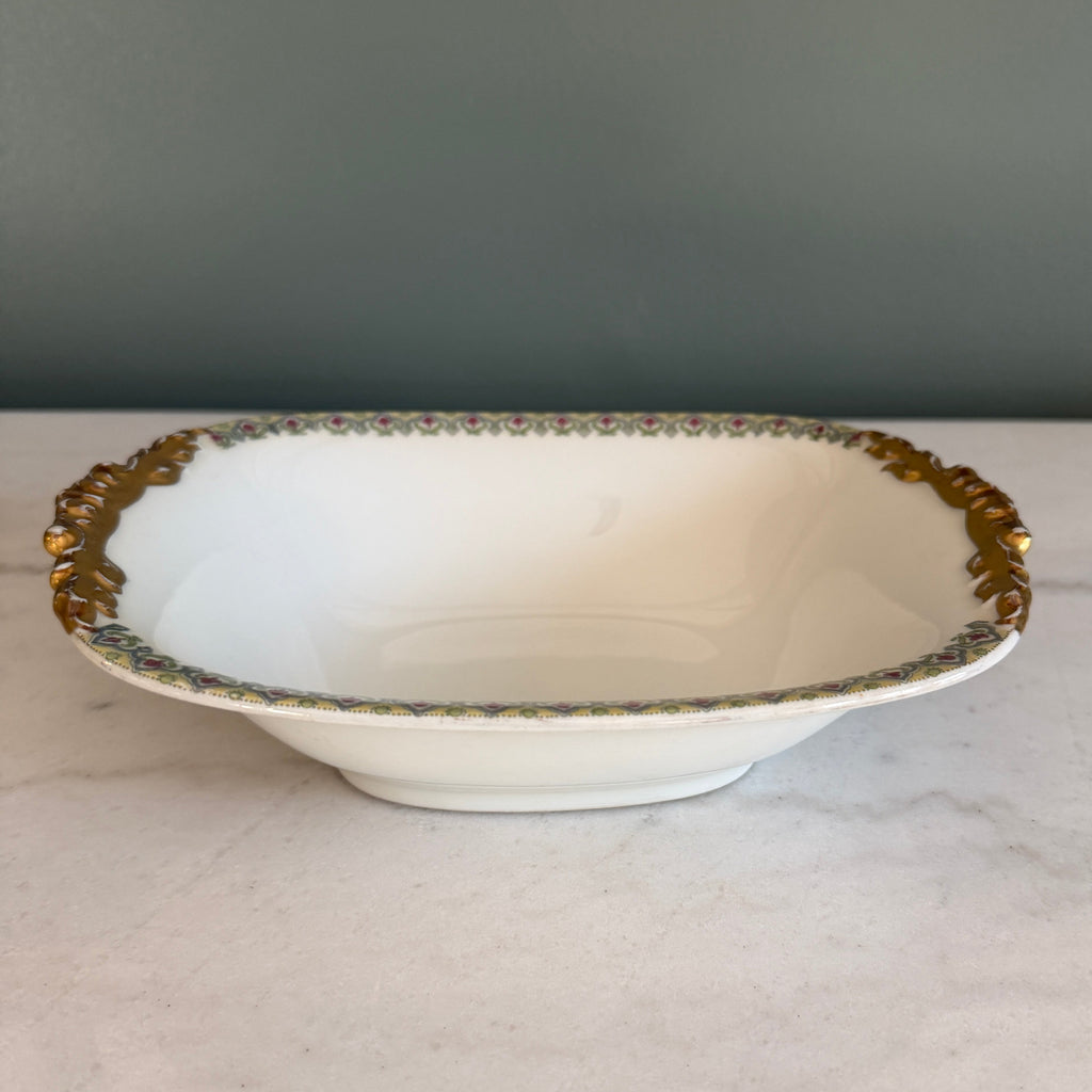 Antique c.1900 JPL Limoges France Serving Bowl 8"| Hand-Painted Floral and Gilt Gold Handles| POY125