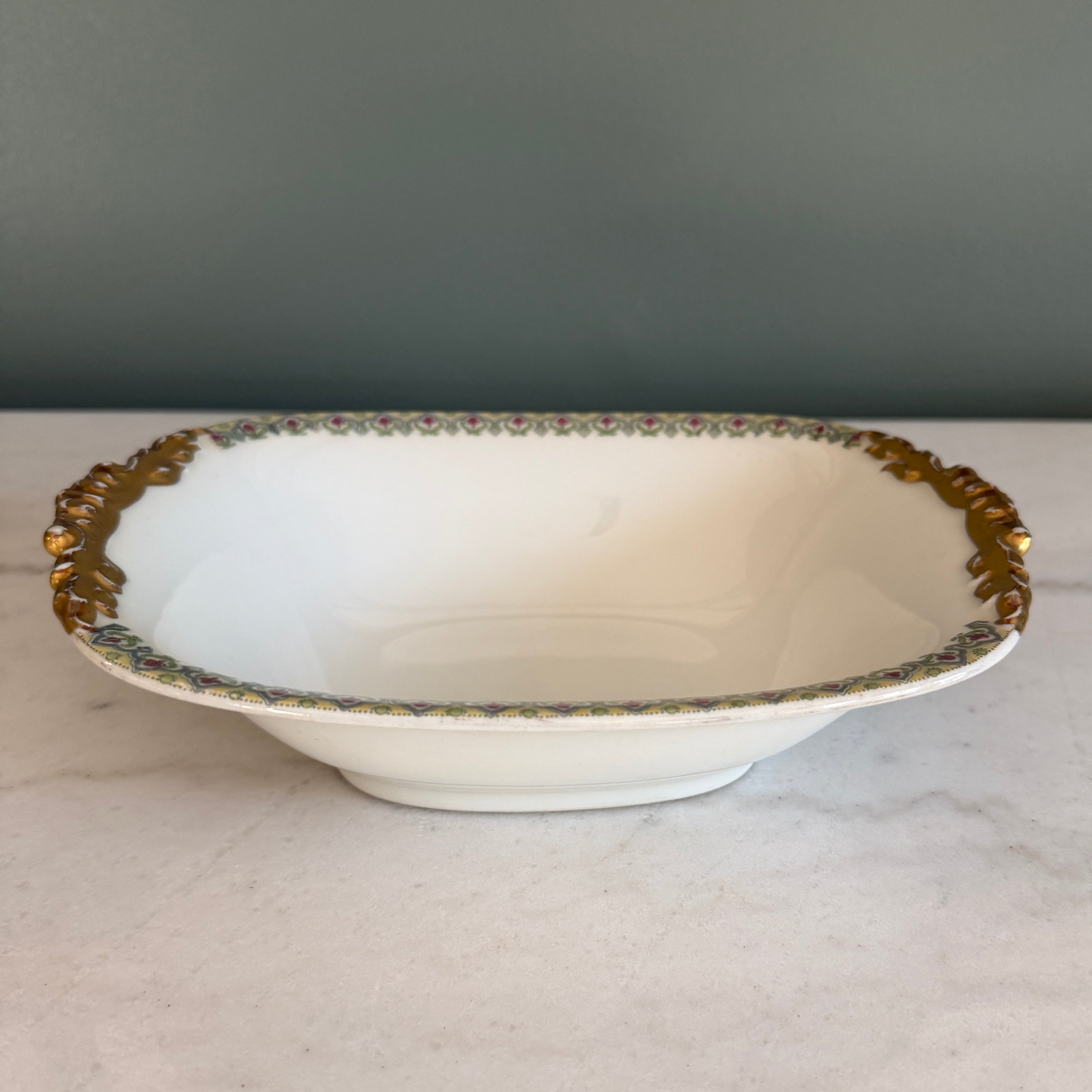 Antique c.1900 JPL Limoges France Serving Bowl 8"| Hand-Painted Floral and Gilt Gold Handles| POY125