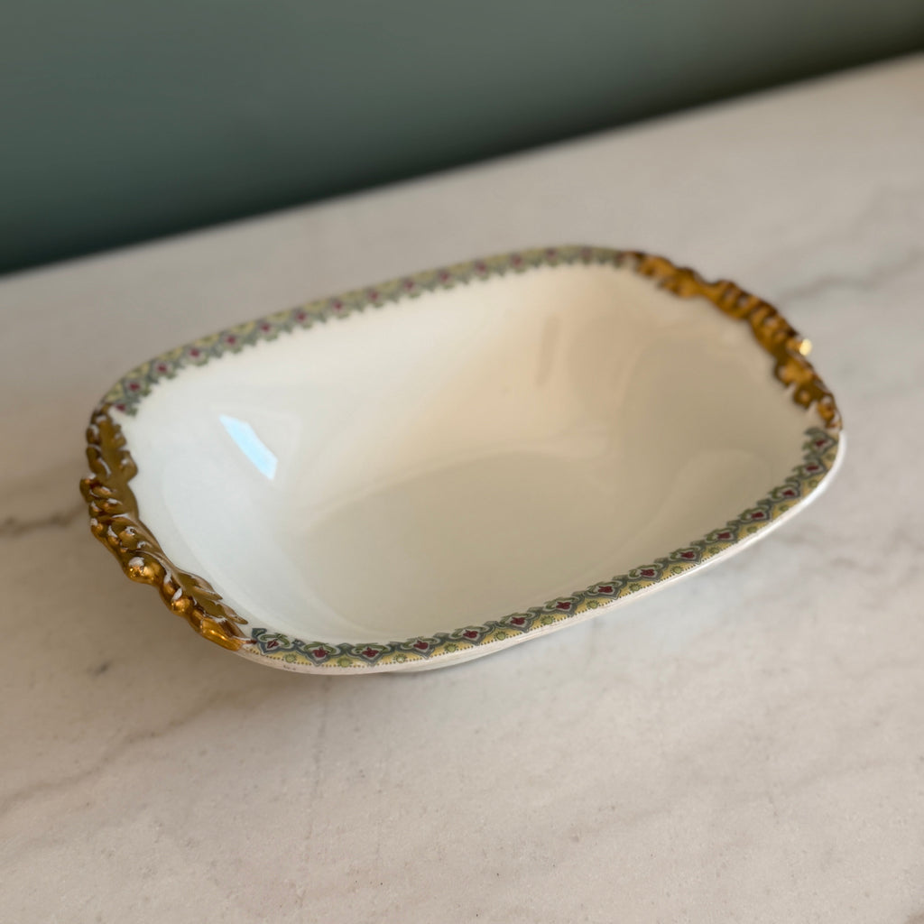 Antique c.1900 JPL Limoges France Serving Bowl 8"| Hand-Painted Floral and Gilt Gold Handles| POY125