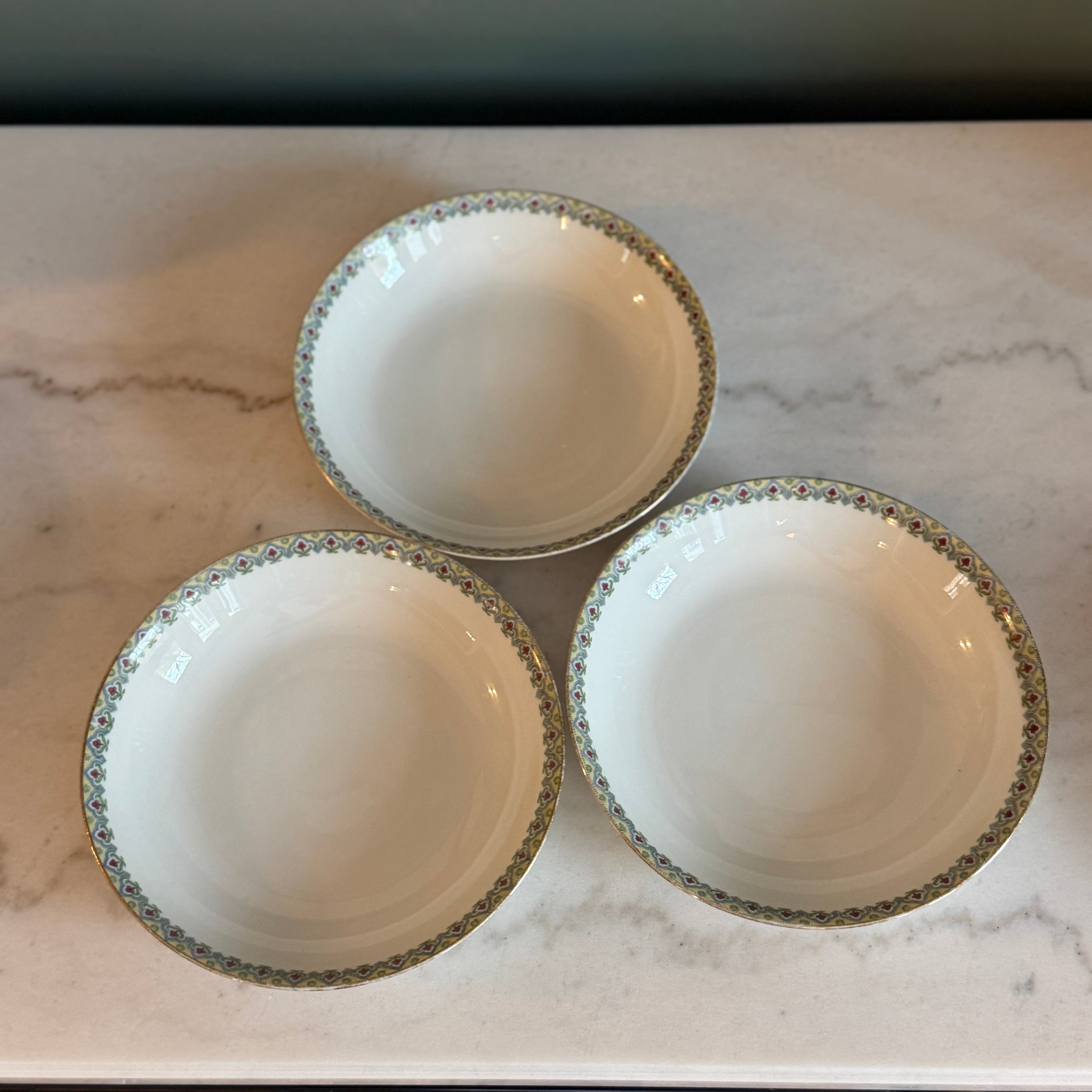 Antique c.1900 JPL Limoges France Porcelain Dessert Bowls 5" (Set of 3)| Hand-Painted Floral and Gilt Gold Rim| POY125