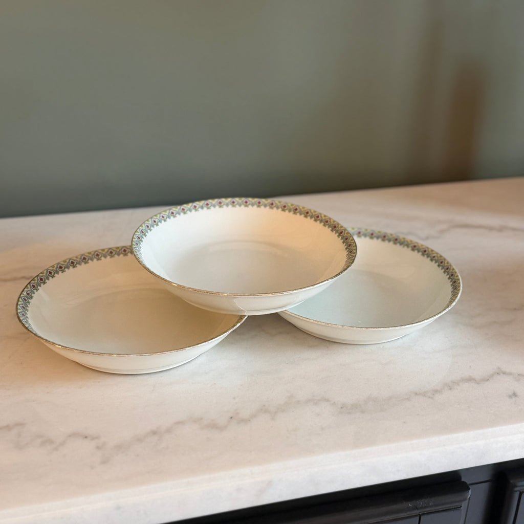 Antique c.1900 JPL Limoges France Porcelain Dessert Bowls 5" (Set of 3)| Hand-Painted Floral and Gilt Gold Rim| POY125