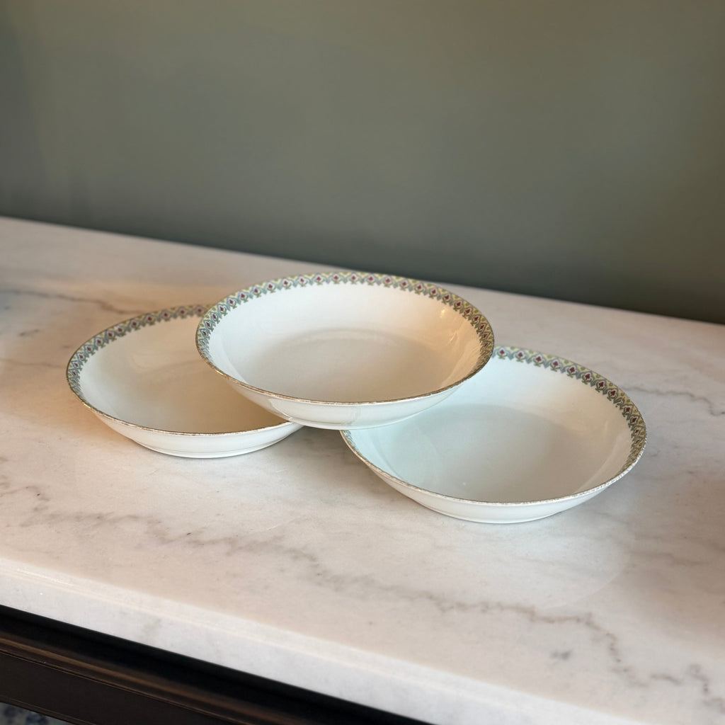 Antique c.1900 JPL Limoges France Porcelain Dessert Bowls 5" (Set of 3)| Hand-Painted Floral and Gilt Gold Rim| POY125
