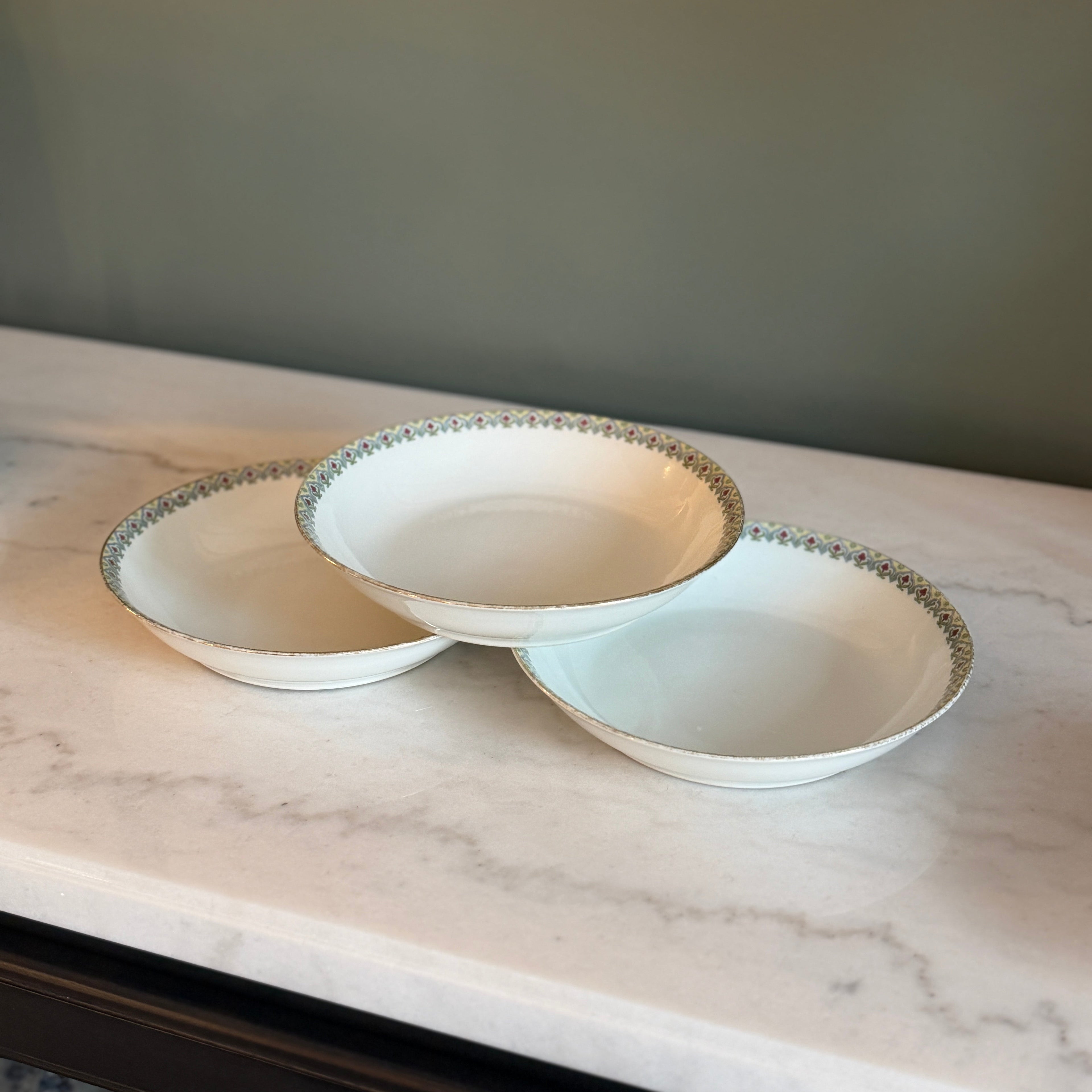 Antique c.1900 JPL Limoges France Porcelain Dessert Bowls 5" (Set of 3)| Hand-Painted Floral and Gilt Gold Rim| POY125