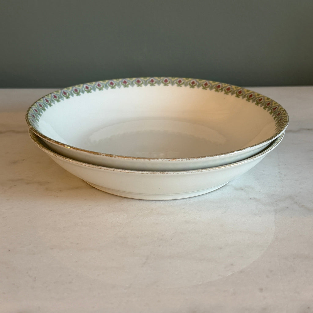 Antique c. 1900 JPL Limoges France Dessert Bowls 5" (Set of 2)| Hand-Painted Floral and Gilt Gold Border| POY125