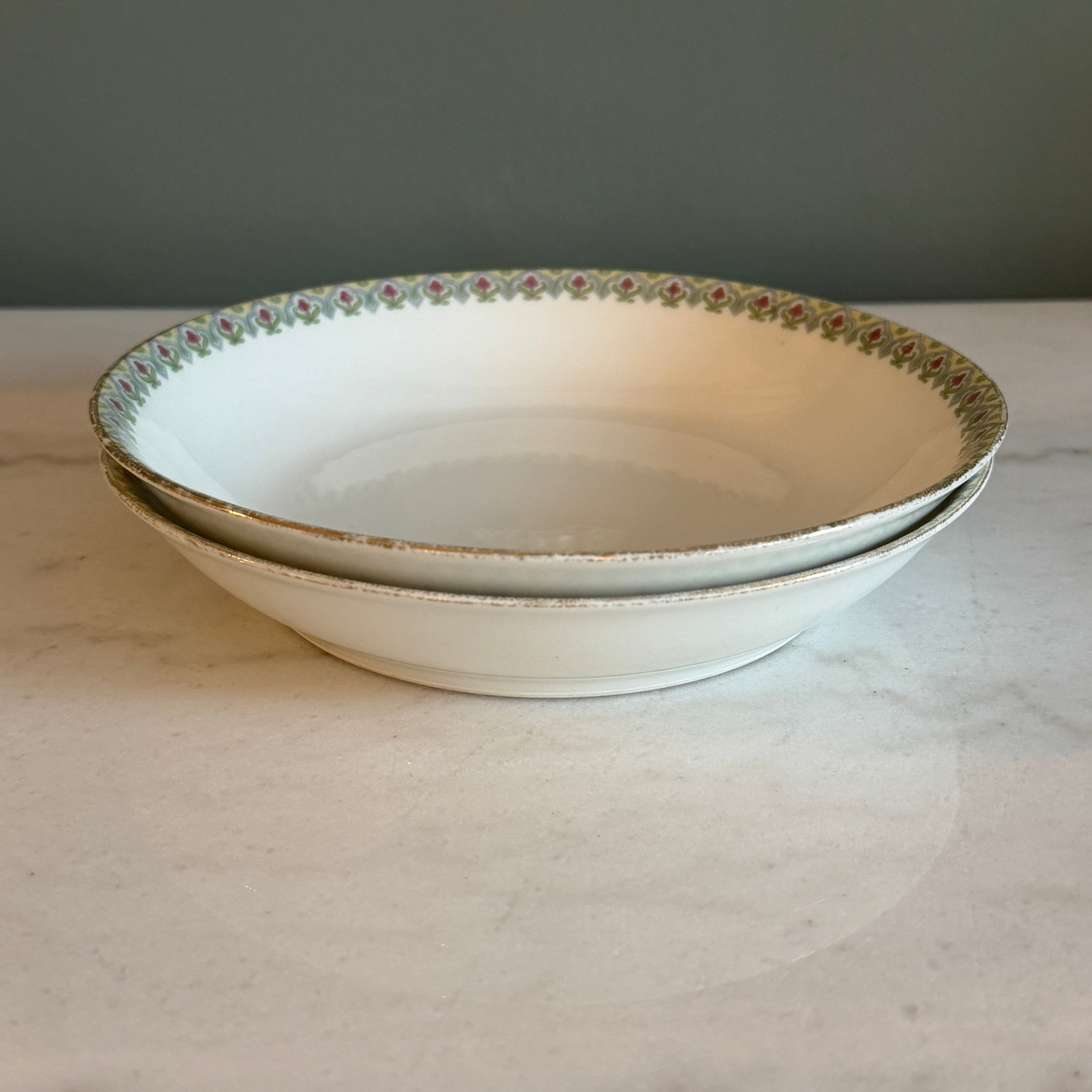 Antique c. 1900 JPL Limoges France Dessert Bowls 5" (Set of 2)| Hand-Painted Floral and Gilt Gold Border| POY125